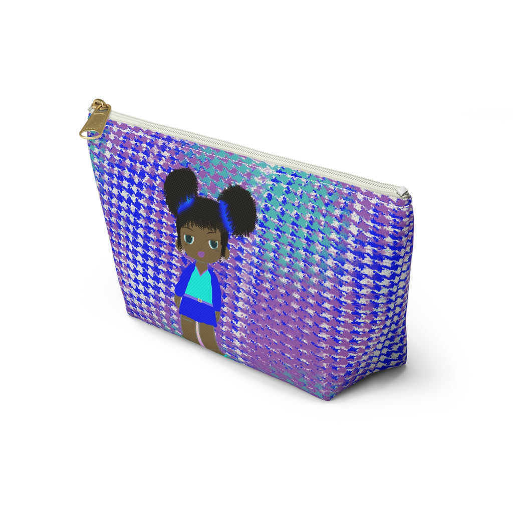 Holographic Purple Mermaid Accessory Pouch with Cute Girl Graphic