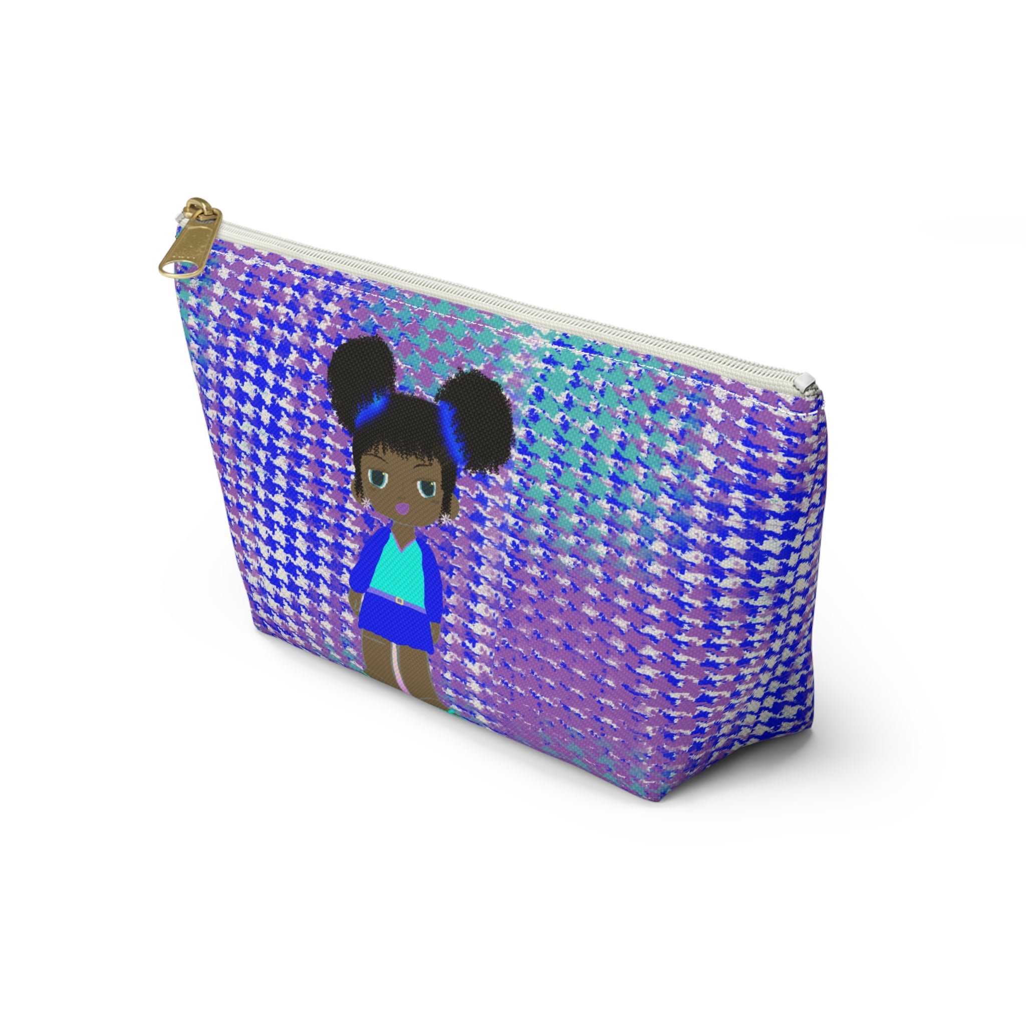 Holographic Purple Mermaid Accessory Pouch with Cute Girl Graphic