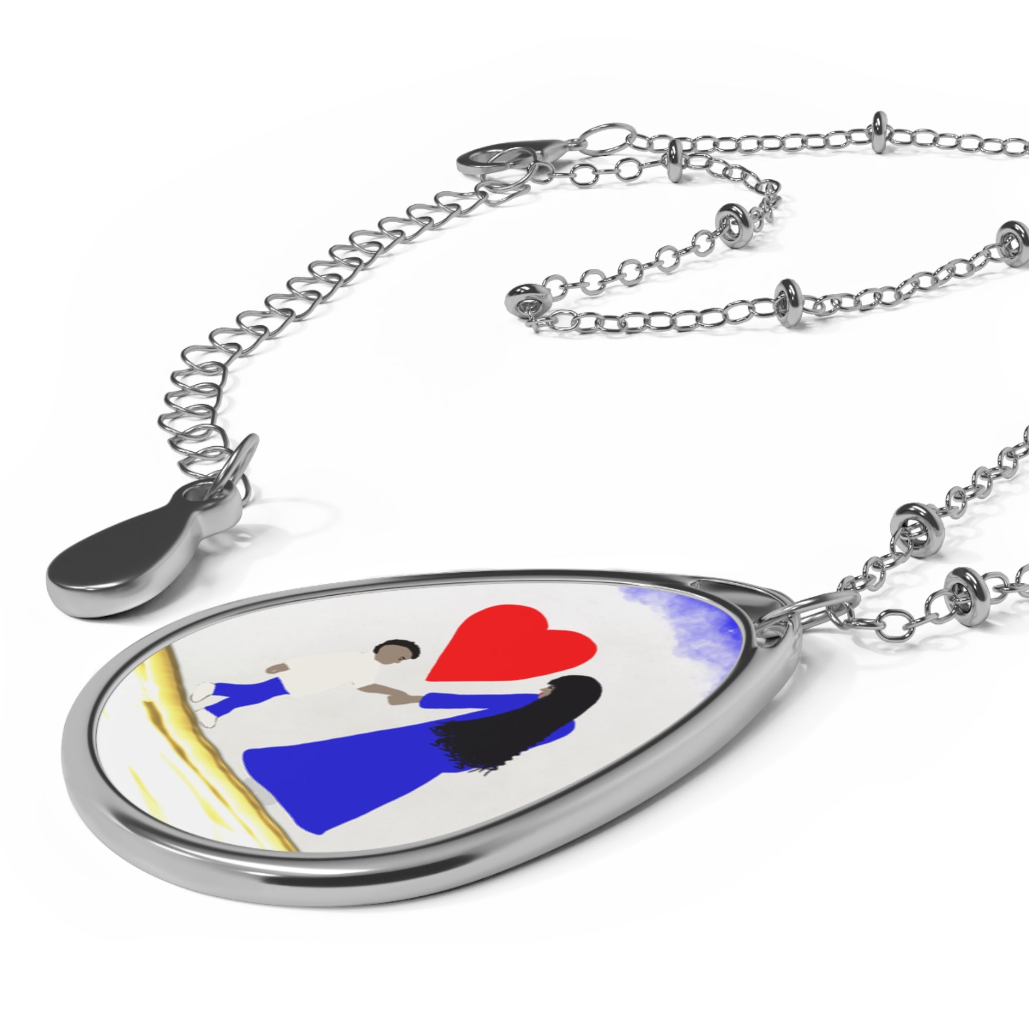 Mother & Child Oval Necklace — Heart Pendant Gift