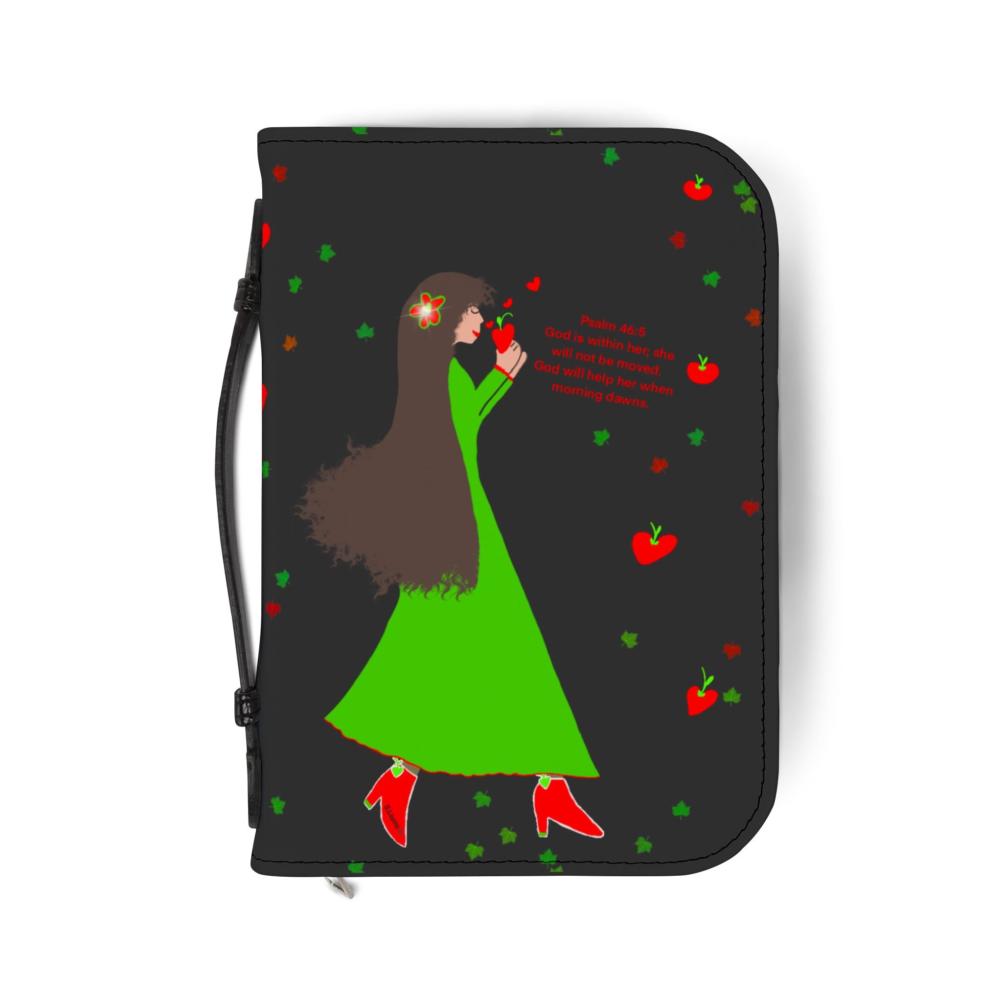 Bible Cover - Girl in Green Dress Bible Cover with Apples Design