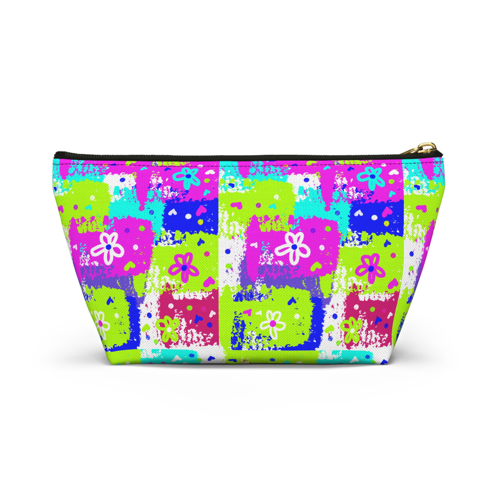 Floral Patchwork Accessory Pouch — Bright Zipper Makeup Bag