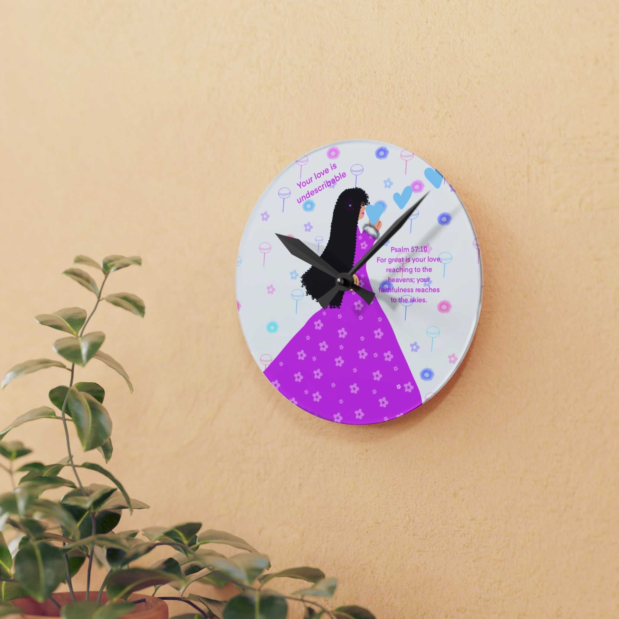Princess Silhouette Acrylic Wall Clock — Cute Pastel Fairy Tale Decor