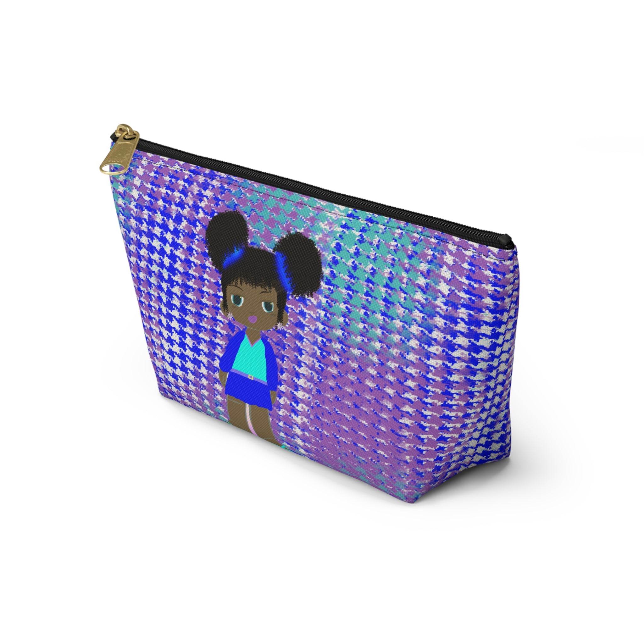 Holographic Purple Mermaid Accessory Pouch with Cute Girl Graphic