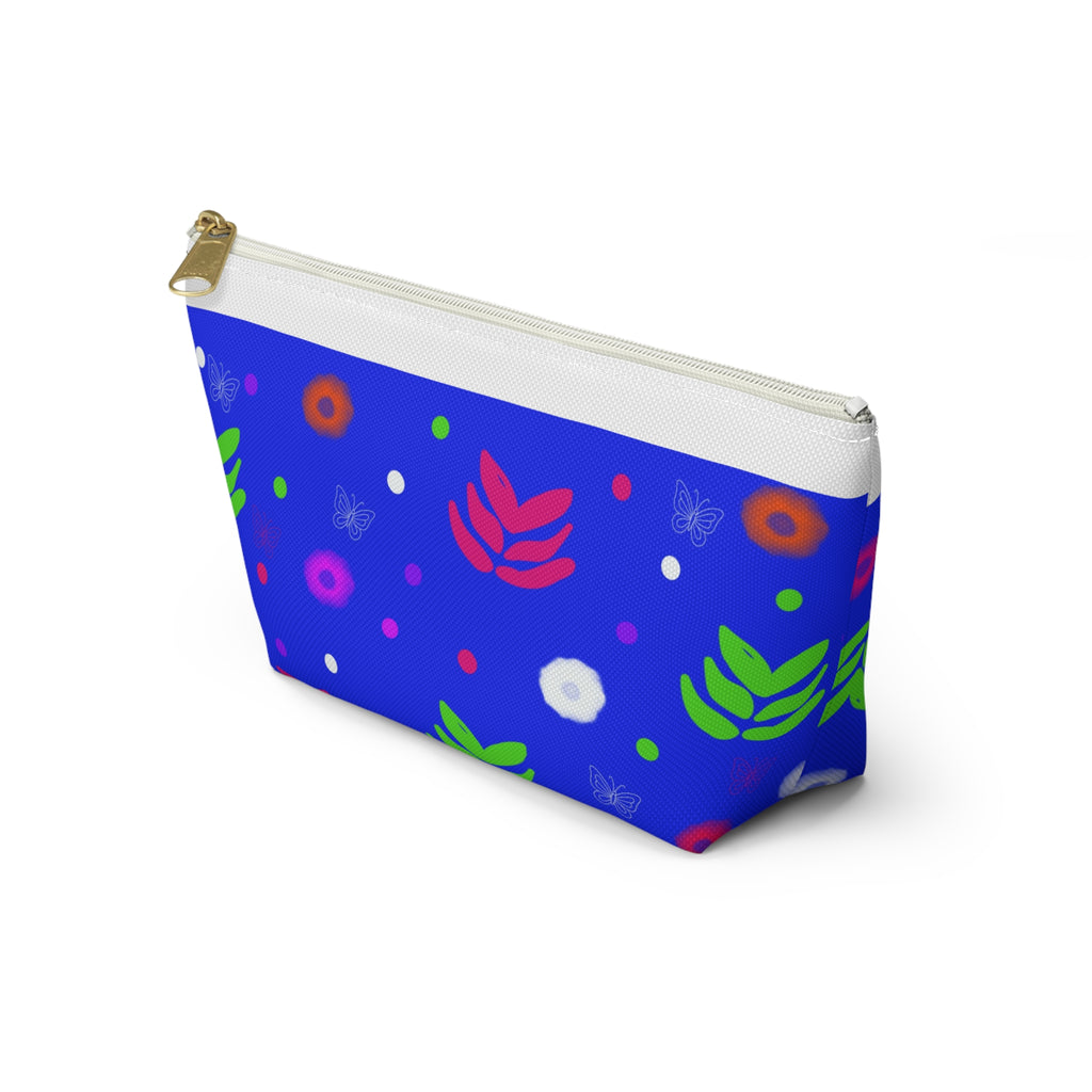Blue Floral Accessory Pouch — Bright Botanical Makeup Bag