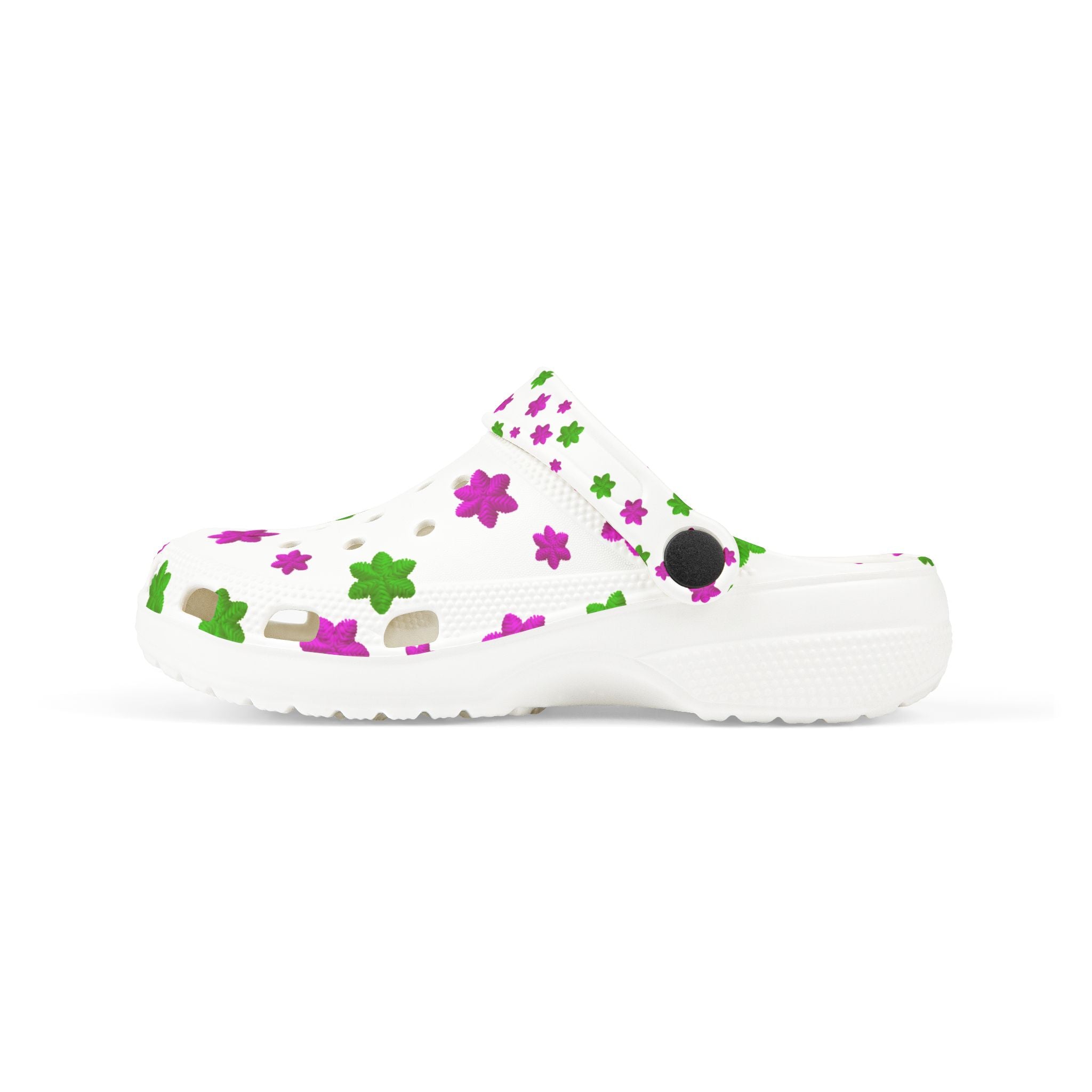 Kids Floral EVA Foam Clogs — White Pink & Green Flower Print