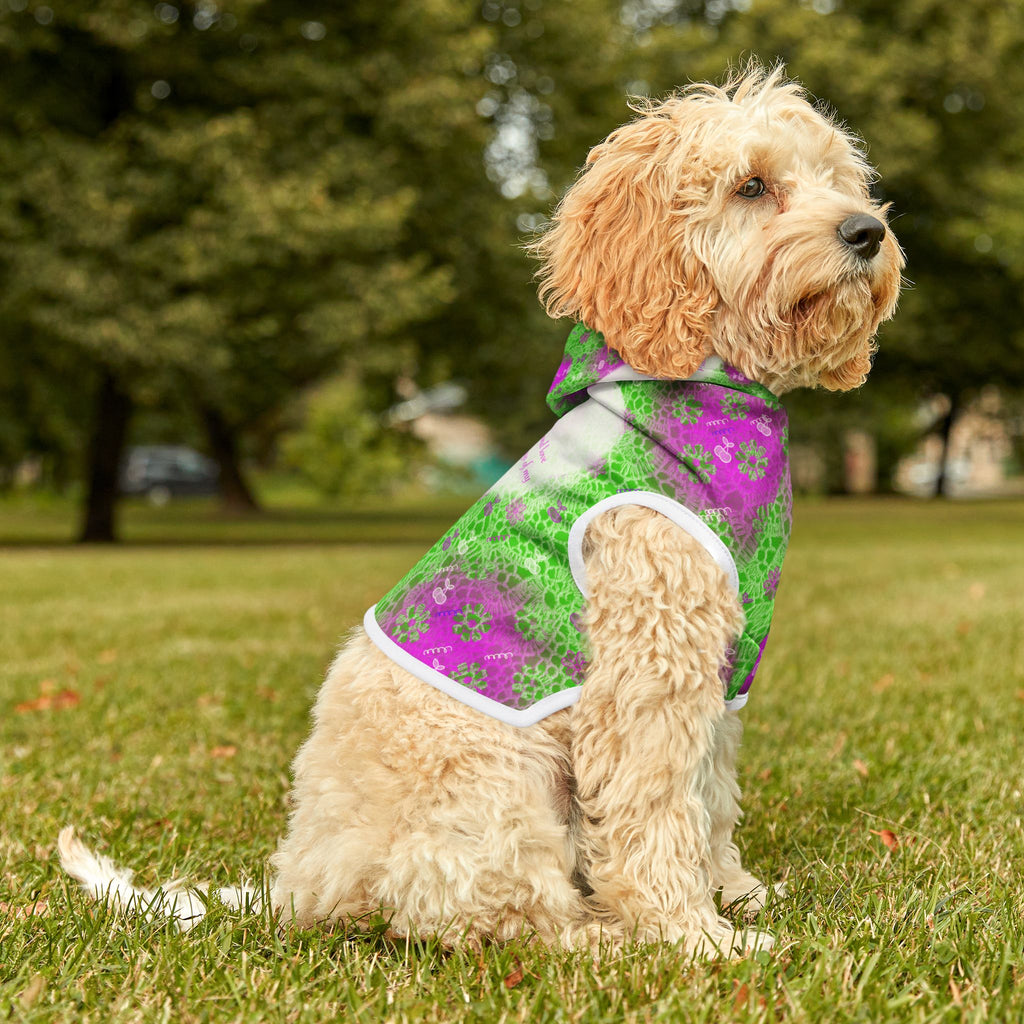 Pet Hoodie — Floral Green & Pink Heart Design with Psalm 23:6 Quote