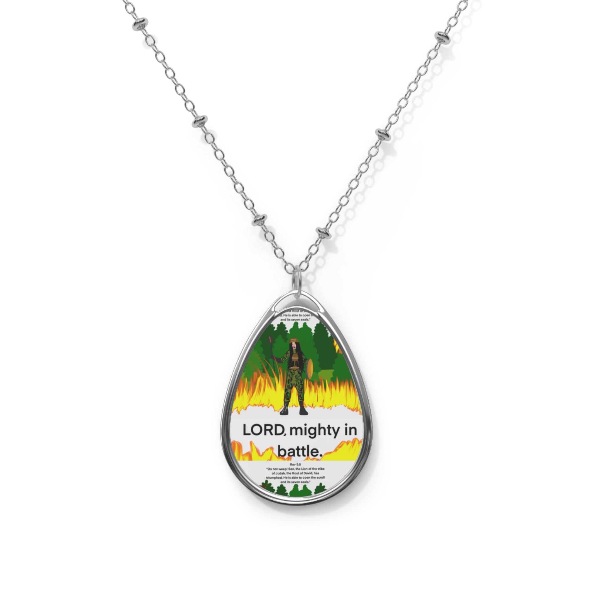 Oval Necklace — "LORD, mighty in battle" Inspirational Pendant