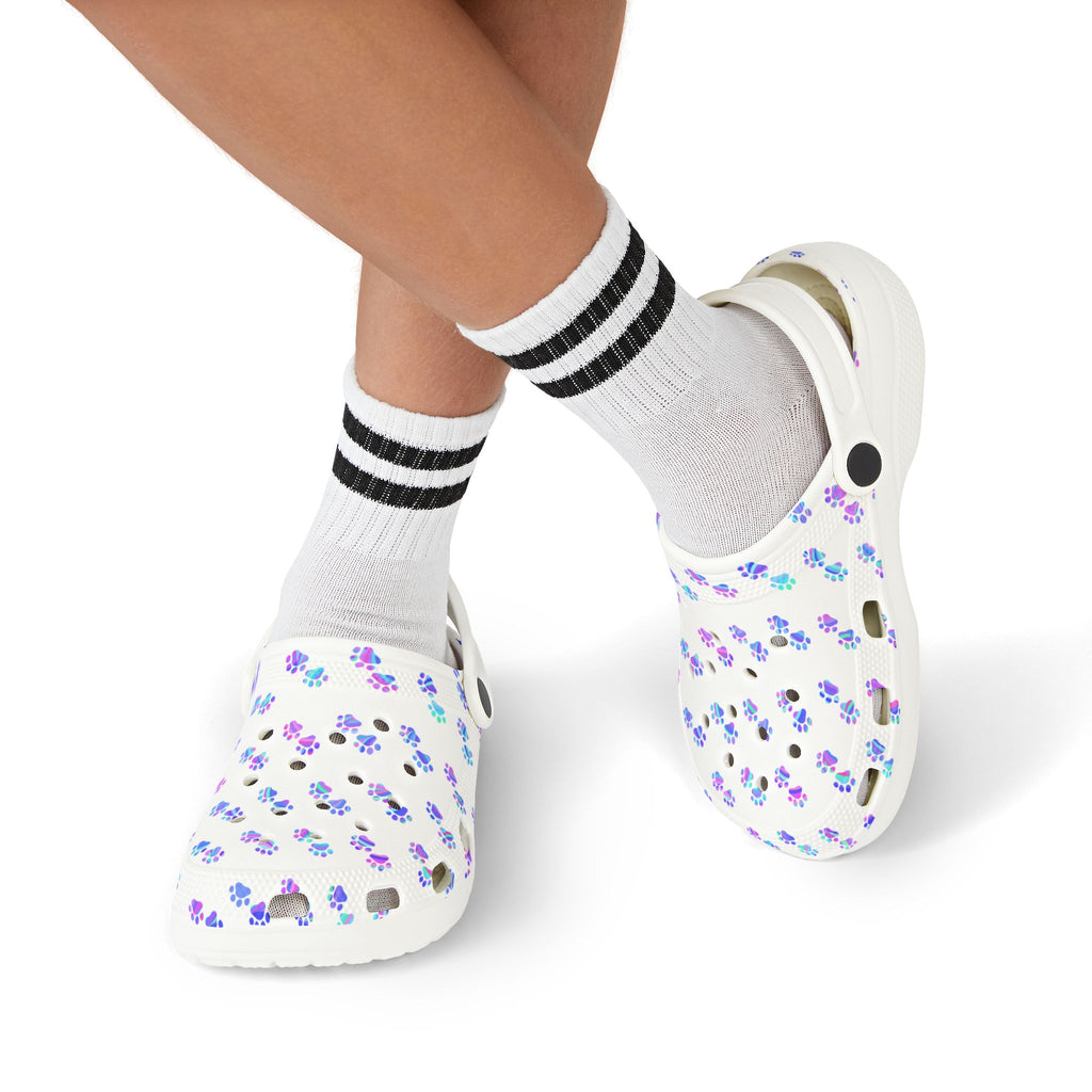 Kids Floral Paw Print Clogs — White EVA Foam Slip‑On Garden Shoes