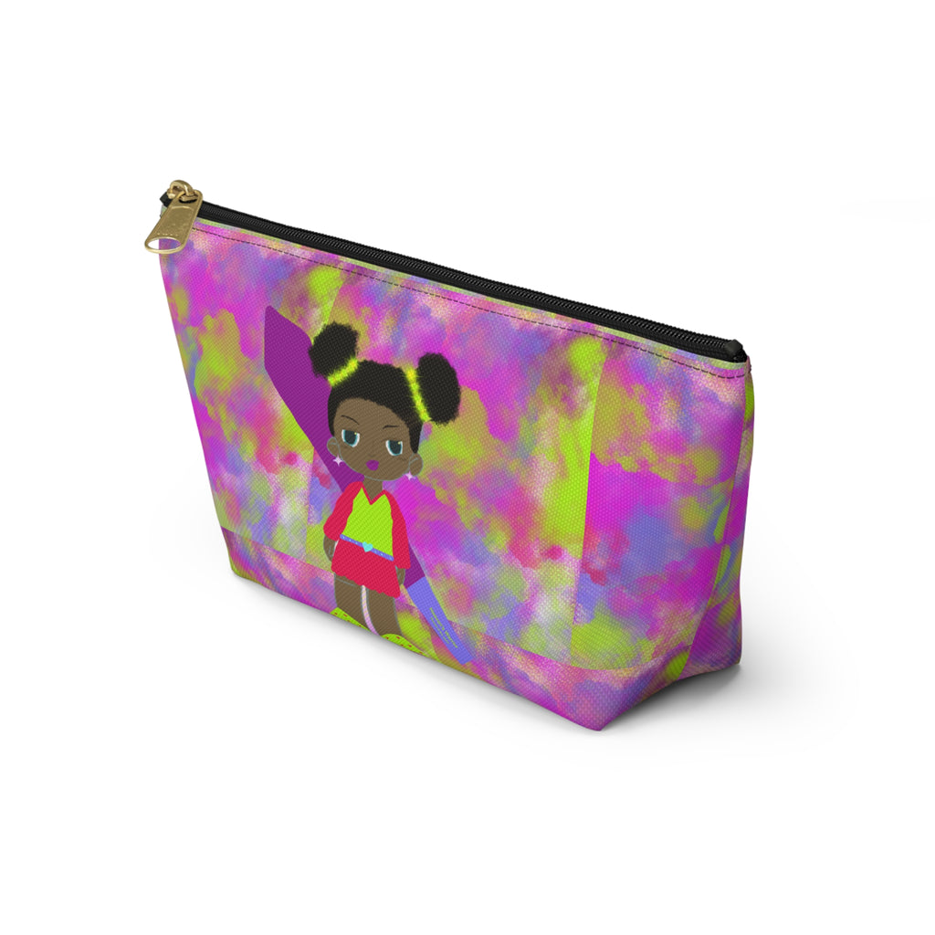 Colorful Kids Accessory Pouch — Cute Girl Illustration Cosmetic Bag