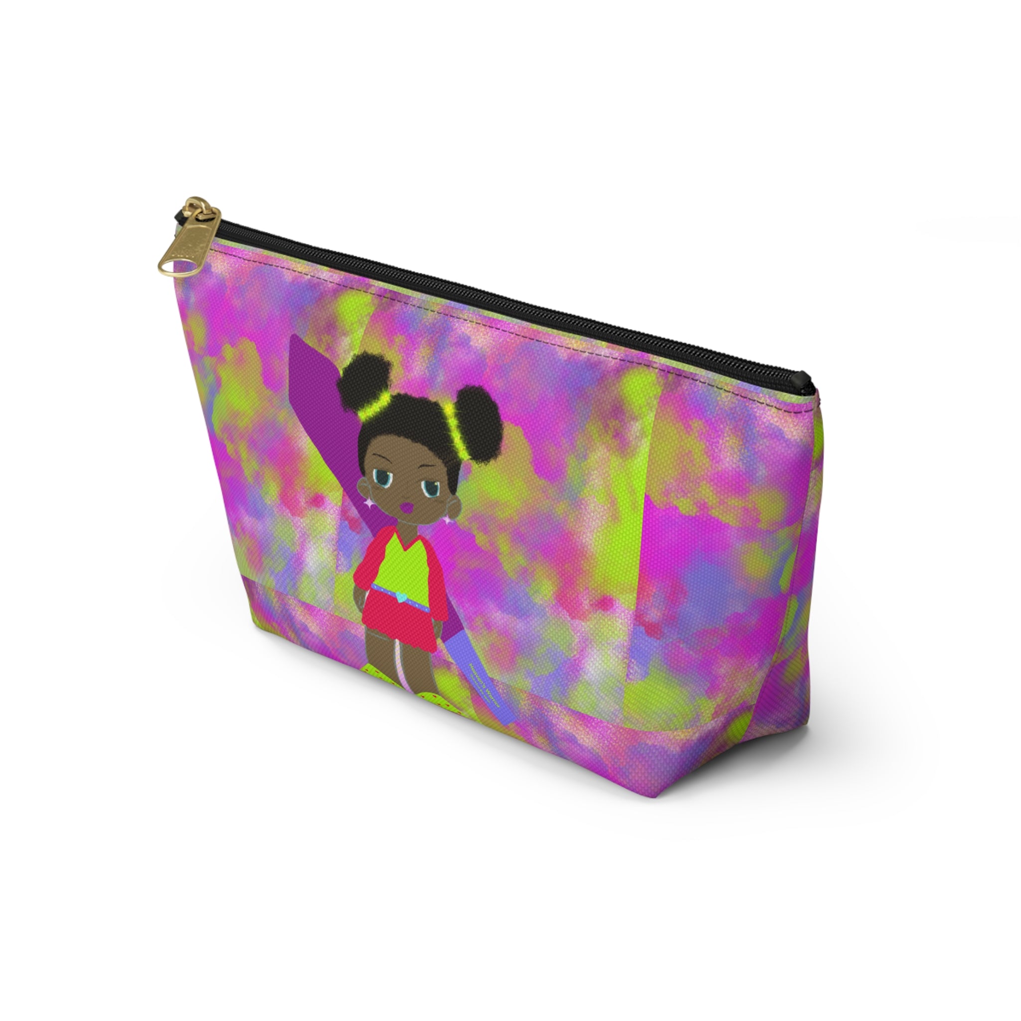 Colorful Kids Accessory Pouch — Cute Girl Illustration Cosmetic Bag