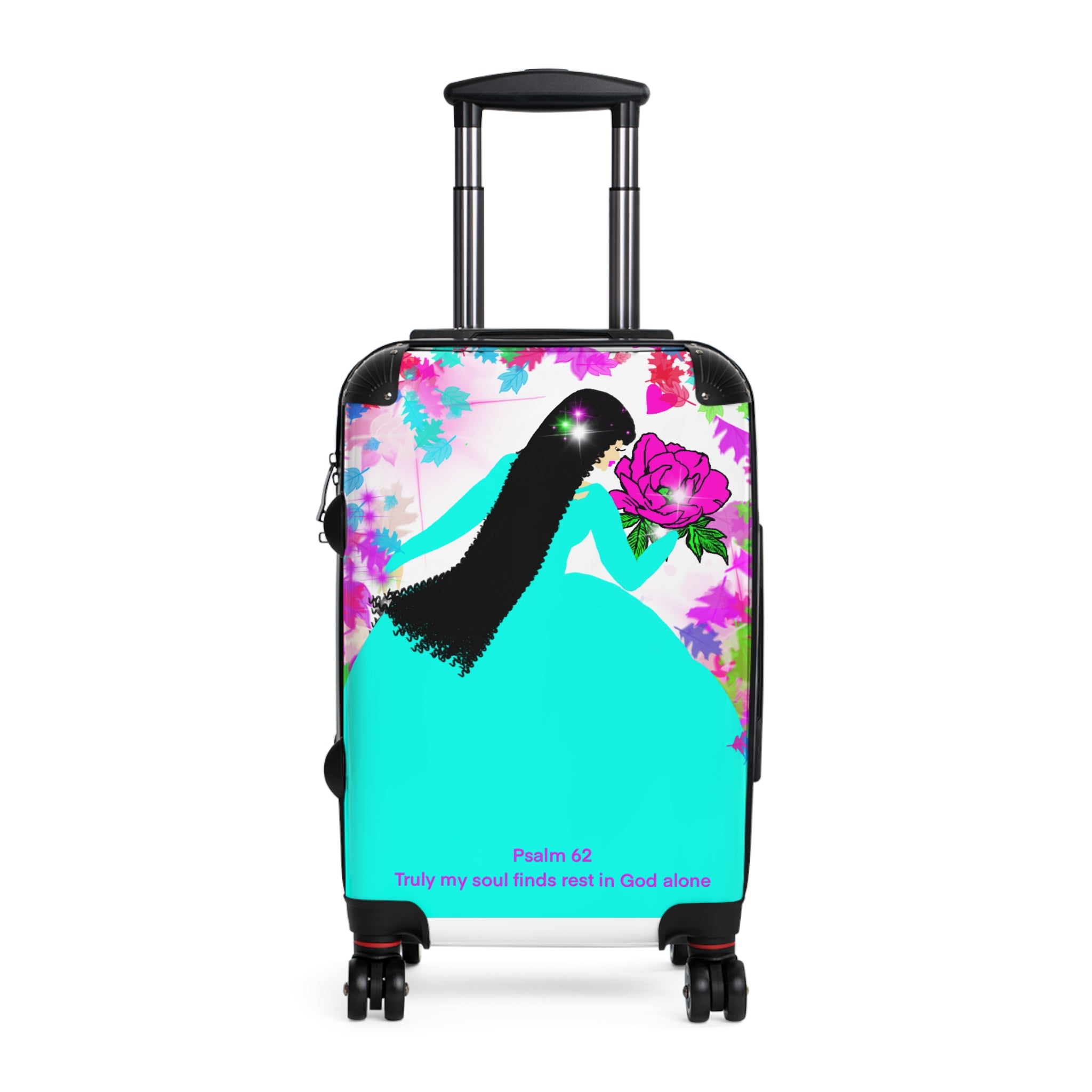 Floral Faith Carry-On Suitcase — "Psalm 62: Truly My Soul Finds Rest in God Alone"