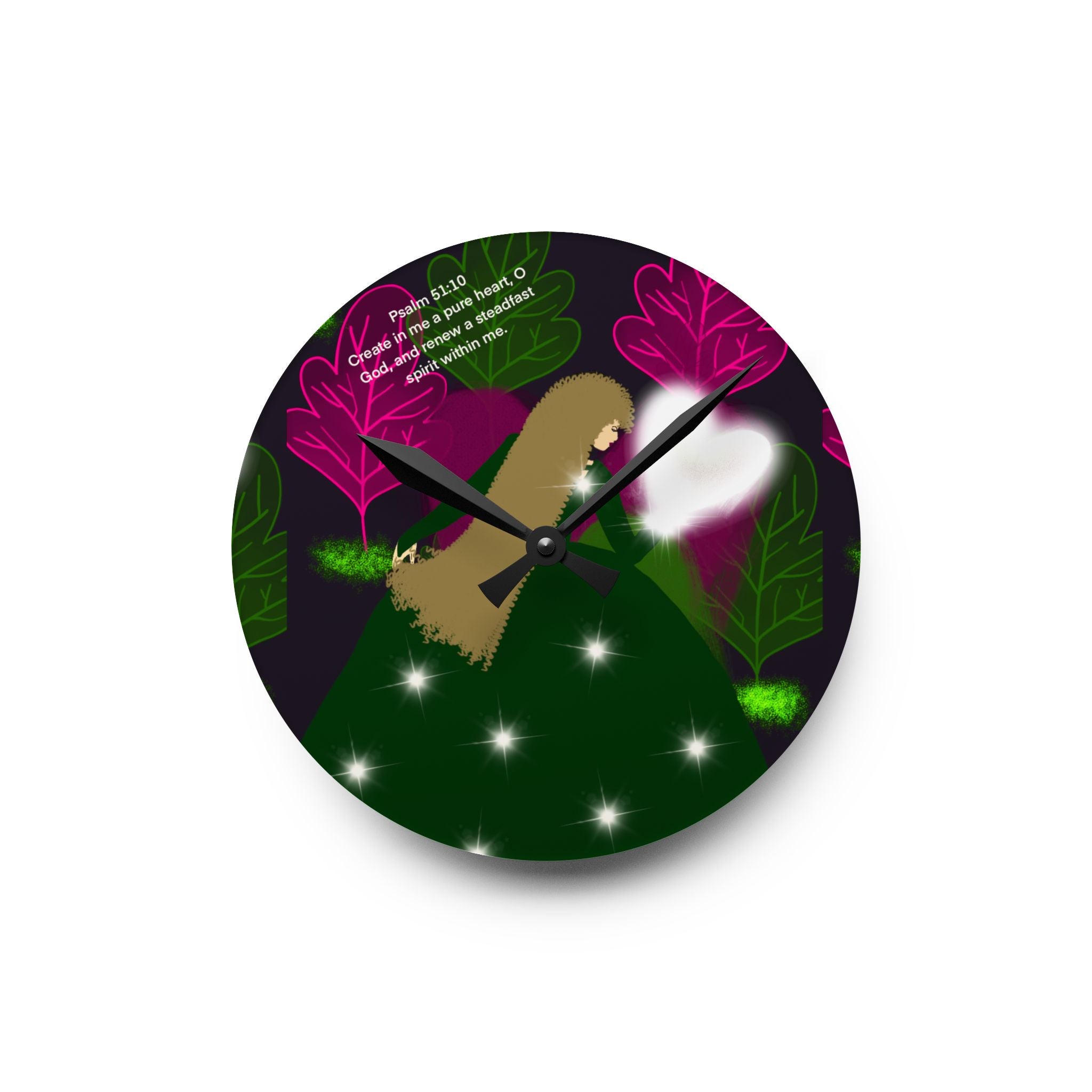 Acrylic Wall Clock - Whimsical Woodland Angel Design