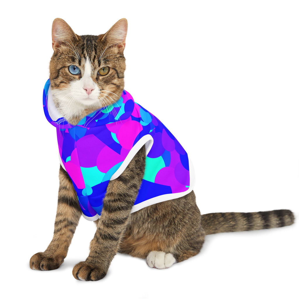 Pet Hoodie - Vibrant Blue & Purple Bubble Print Hooded Dog Sweatshirt