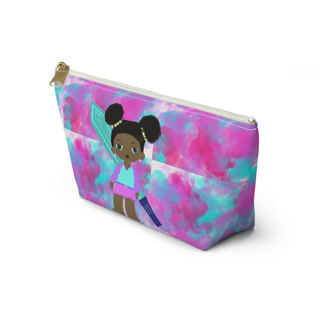 Mermaid Girl Accessory Pouch — Pink Teal T‑Bottom Cosmetic Bag