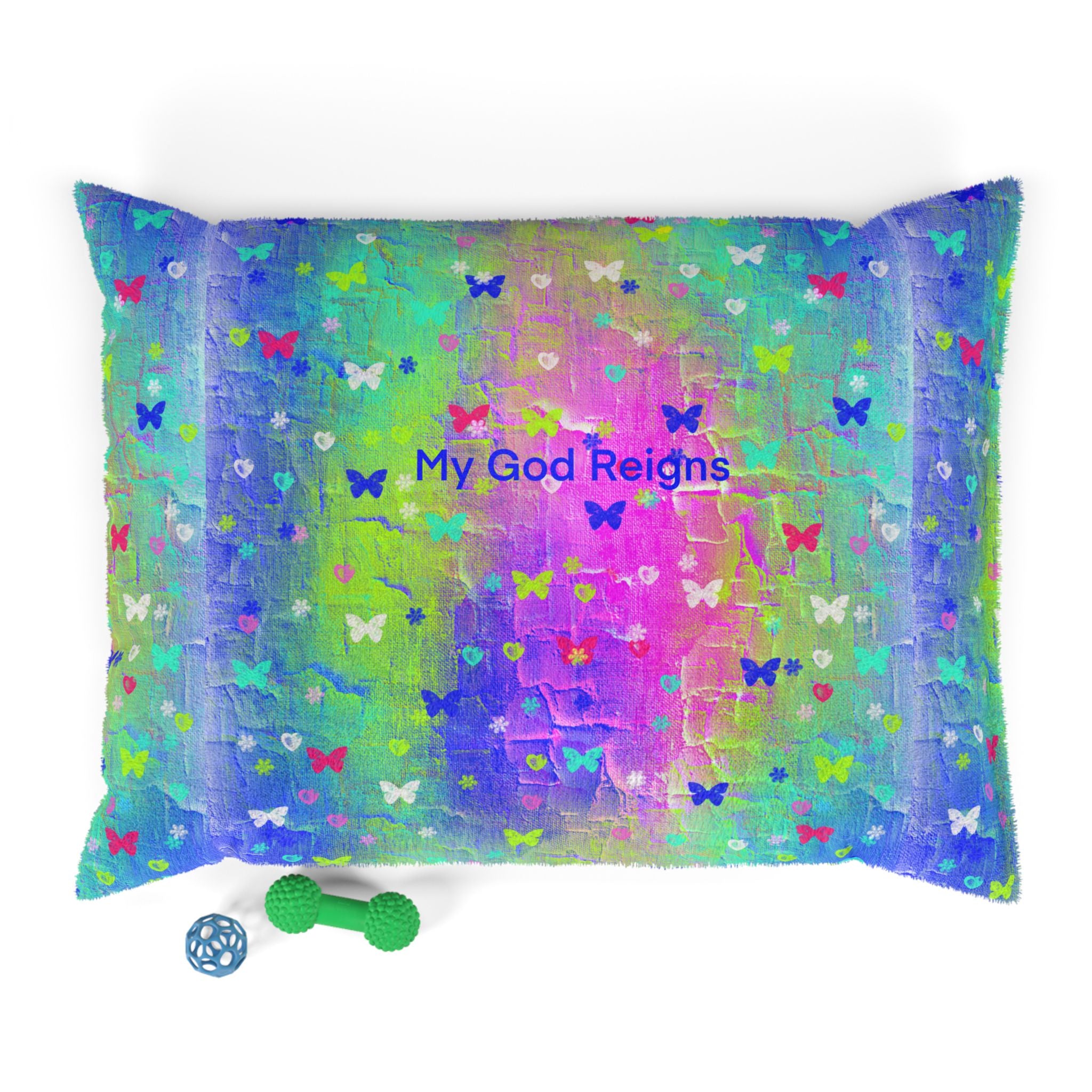 My God Reigns Colorful Butterfly Pet Bed — Plush Pooch & Cat Pillow