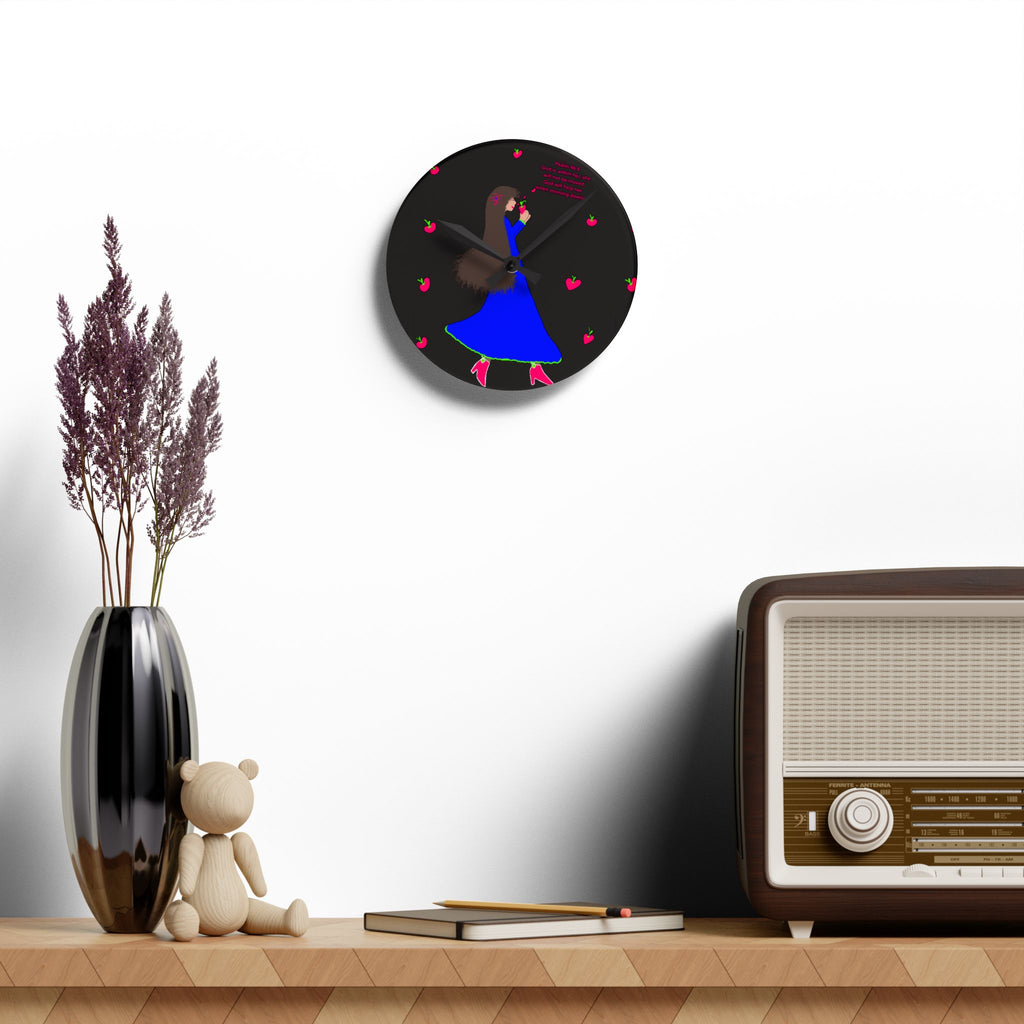 Acrylic Wall Clock — Whimsical Girl with Apples Illustration