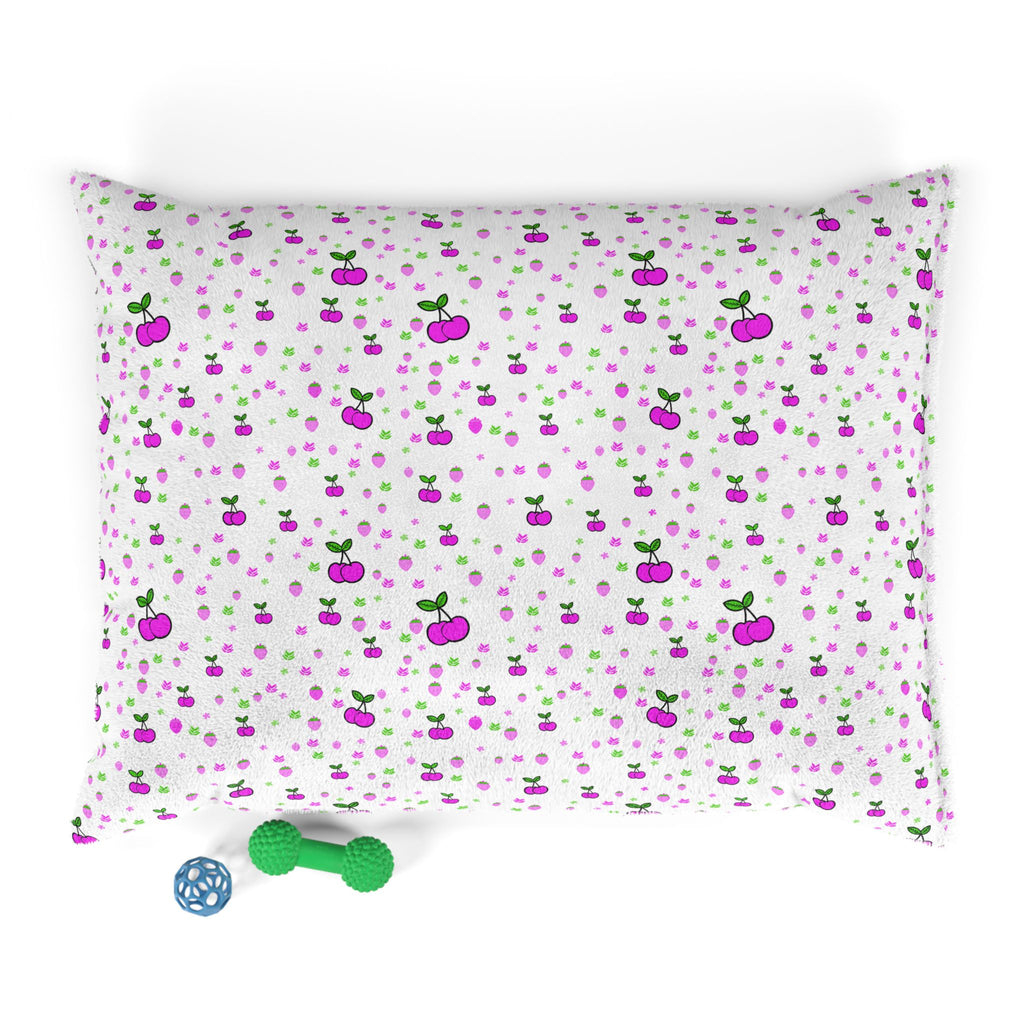 Pink Apple Pattern Pet Bed — Plush Small Dog & Cat Pillow