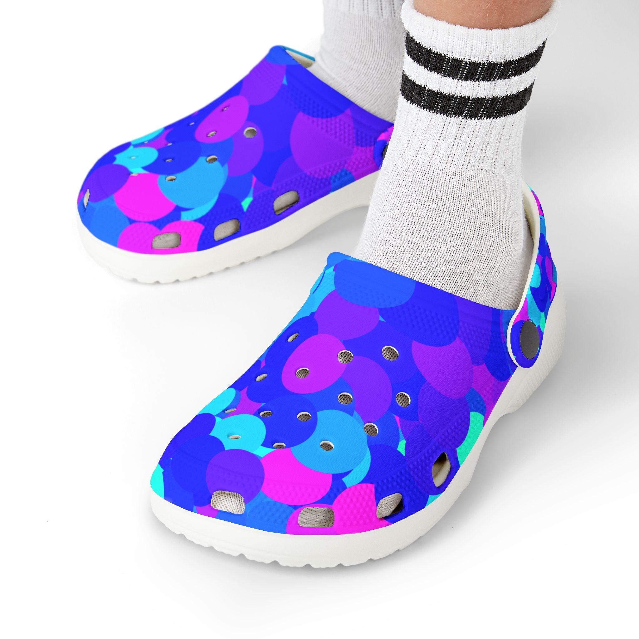 Kids Blue Purple Abstract Camo EVA Foam Clogs — Lightweight Slip-On Sandals
