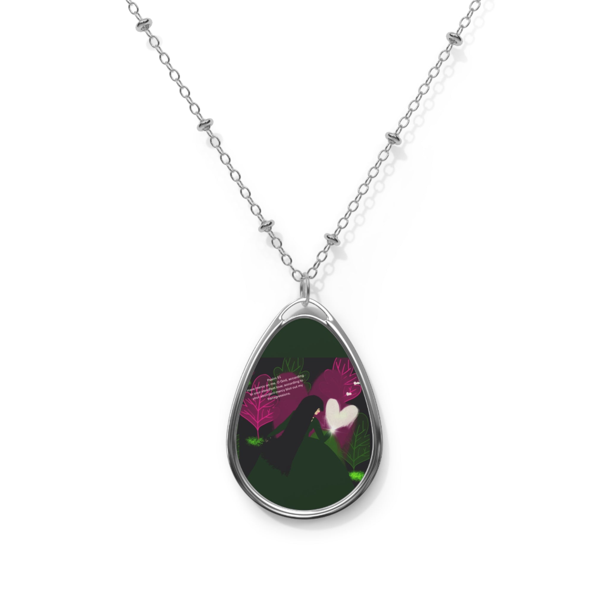 Oval Pendant Necklace — Romantic Floral Heart Teardrop Jewelry