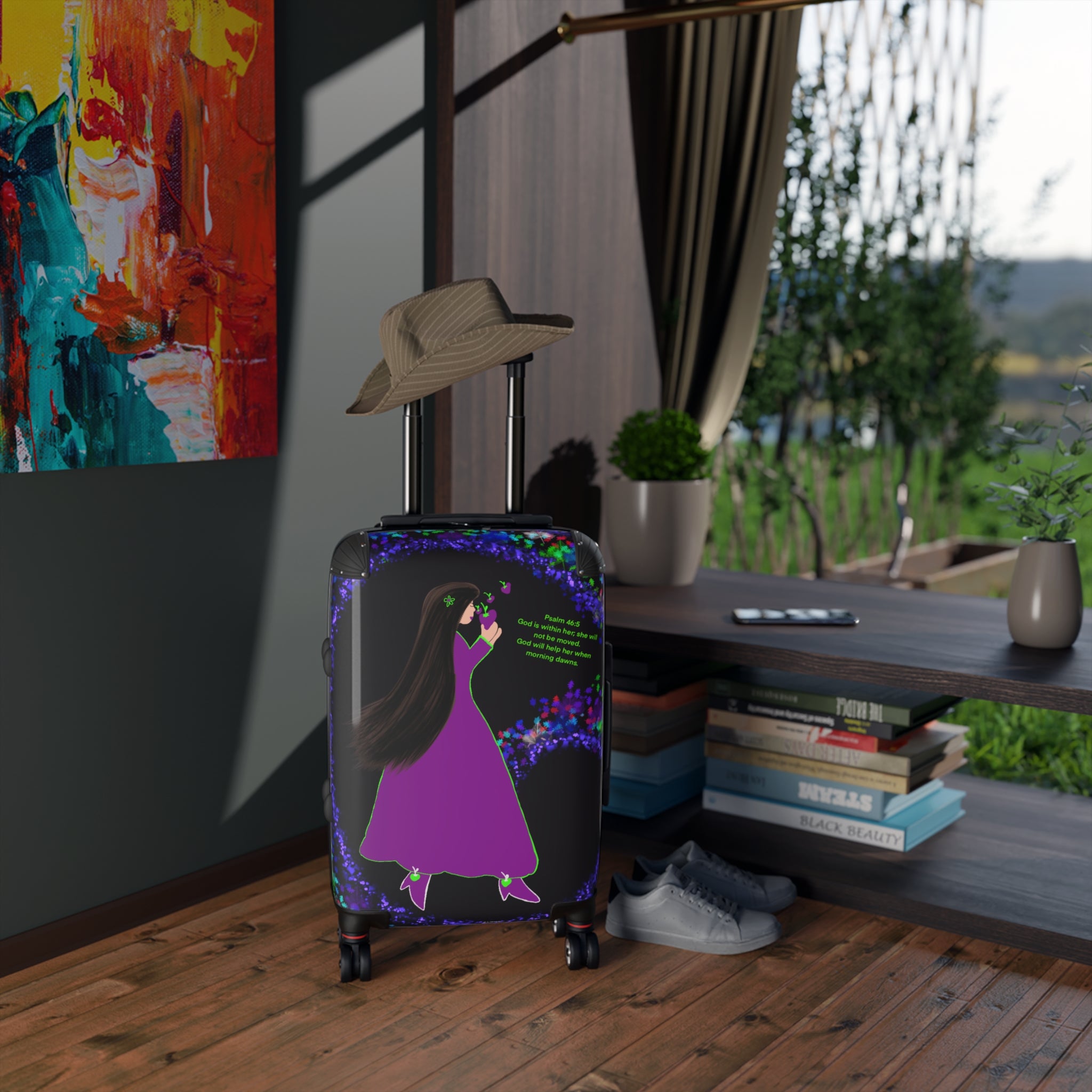 Purple Fairy Tale Suitcase – Whimsical Girl Travel Luggage with Quote