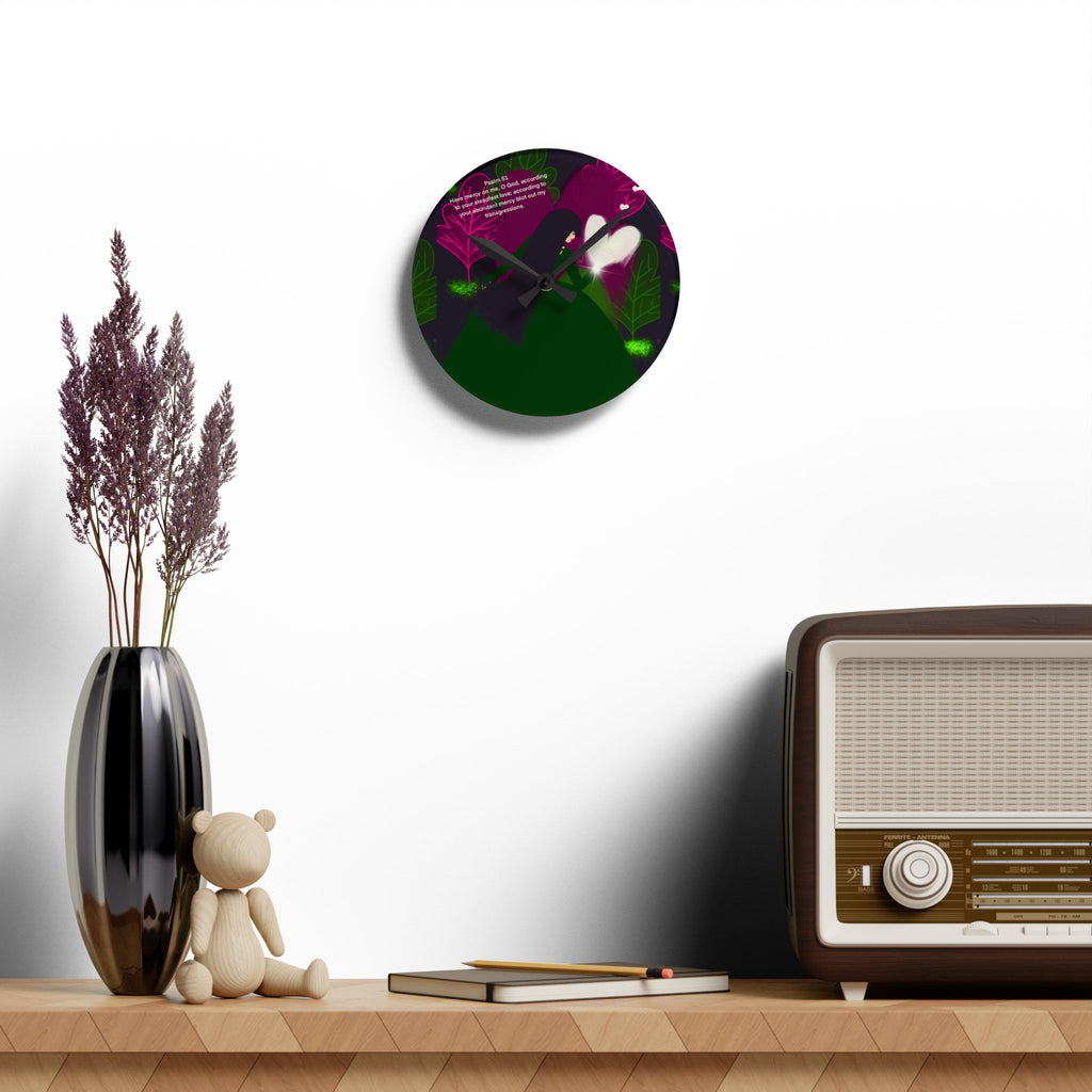Floral Heart Acrylic Wall Clock — Romantic Botanical Home Decor
