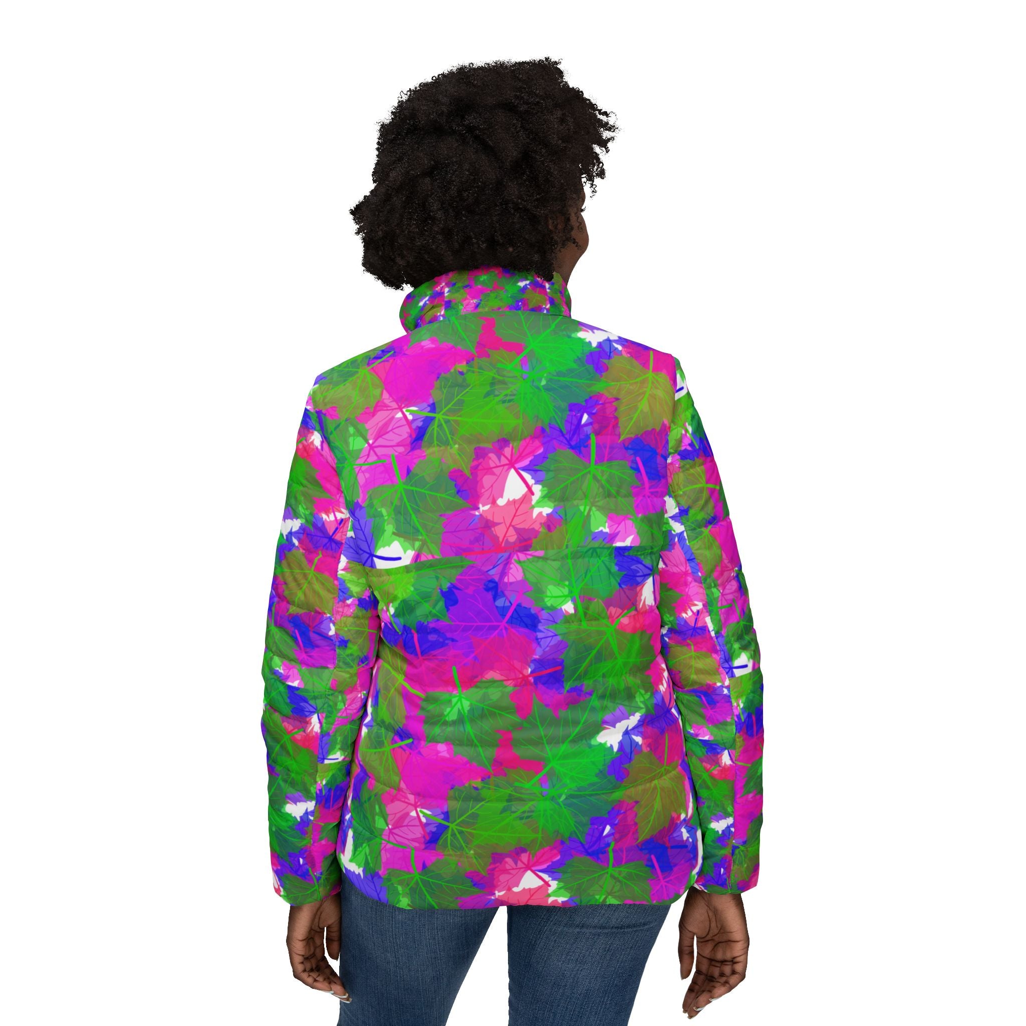 Colorful Abstract Floral Puffer Jacket