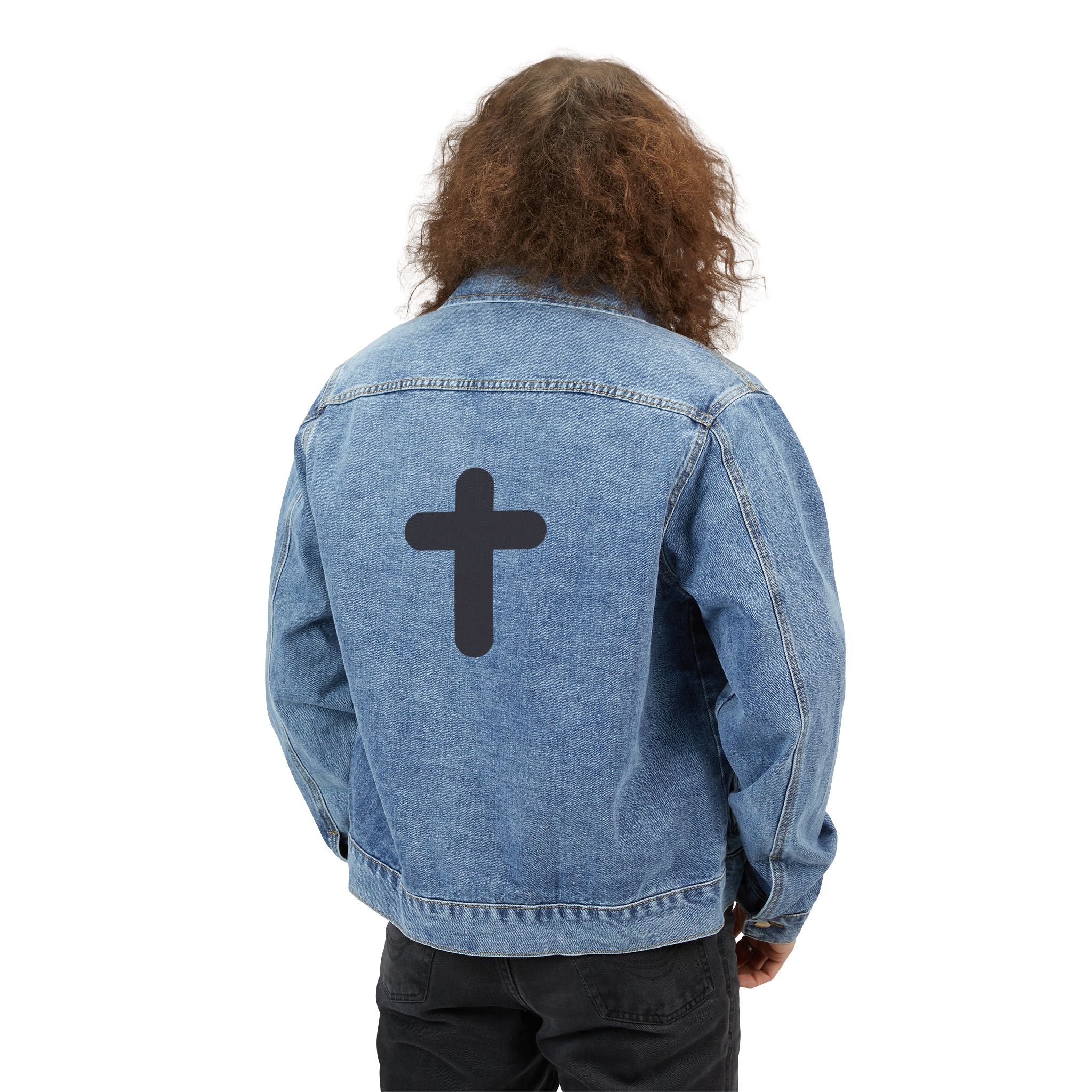 Denim Jacket — Minimal Black Cross Back Graphic