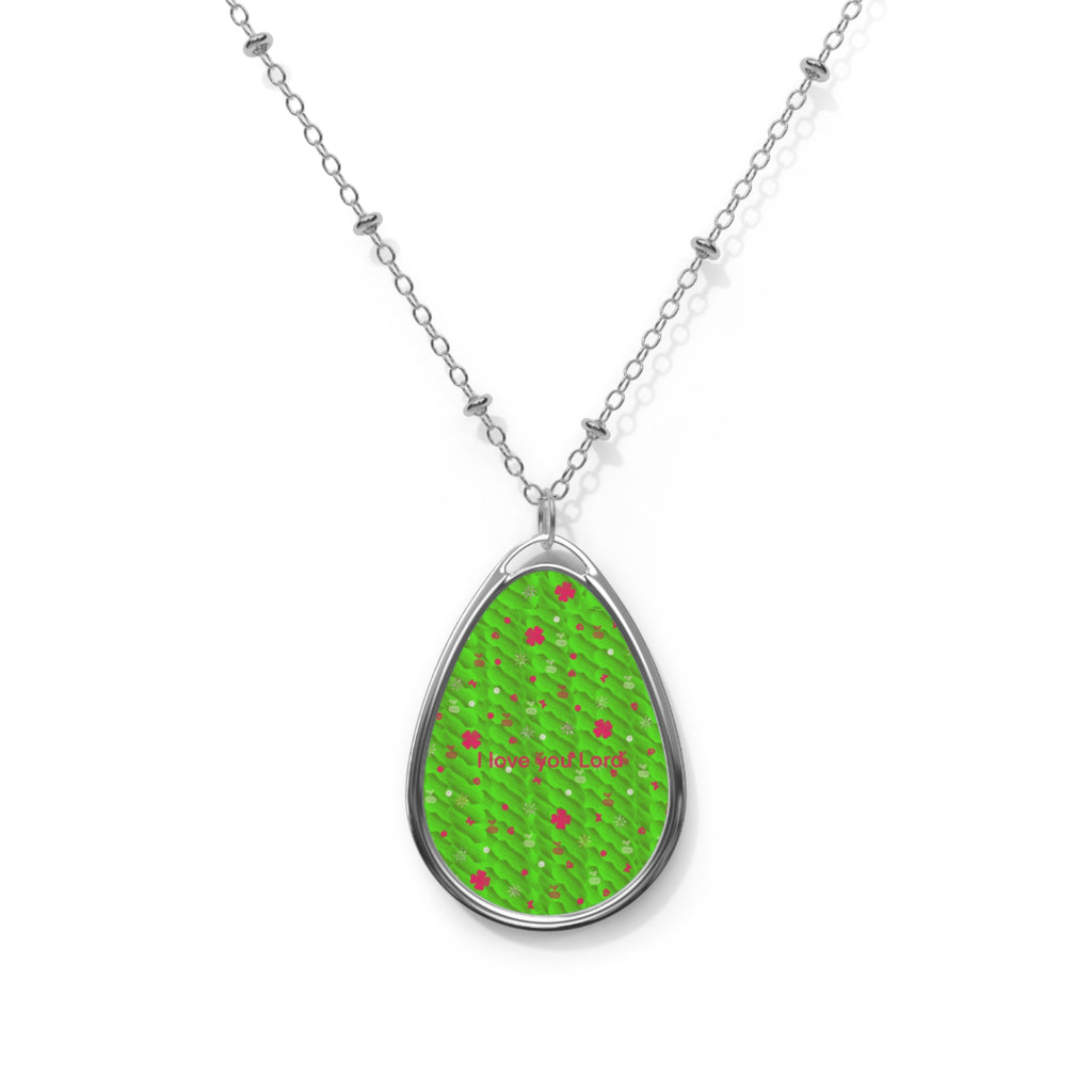 Green Meadow Oval Pendant Necklace — Personalized Teardrop Locket