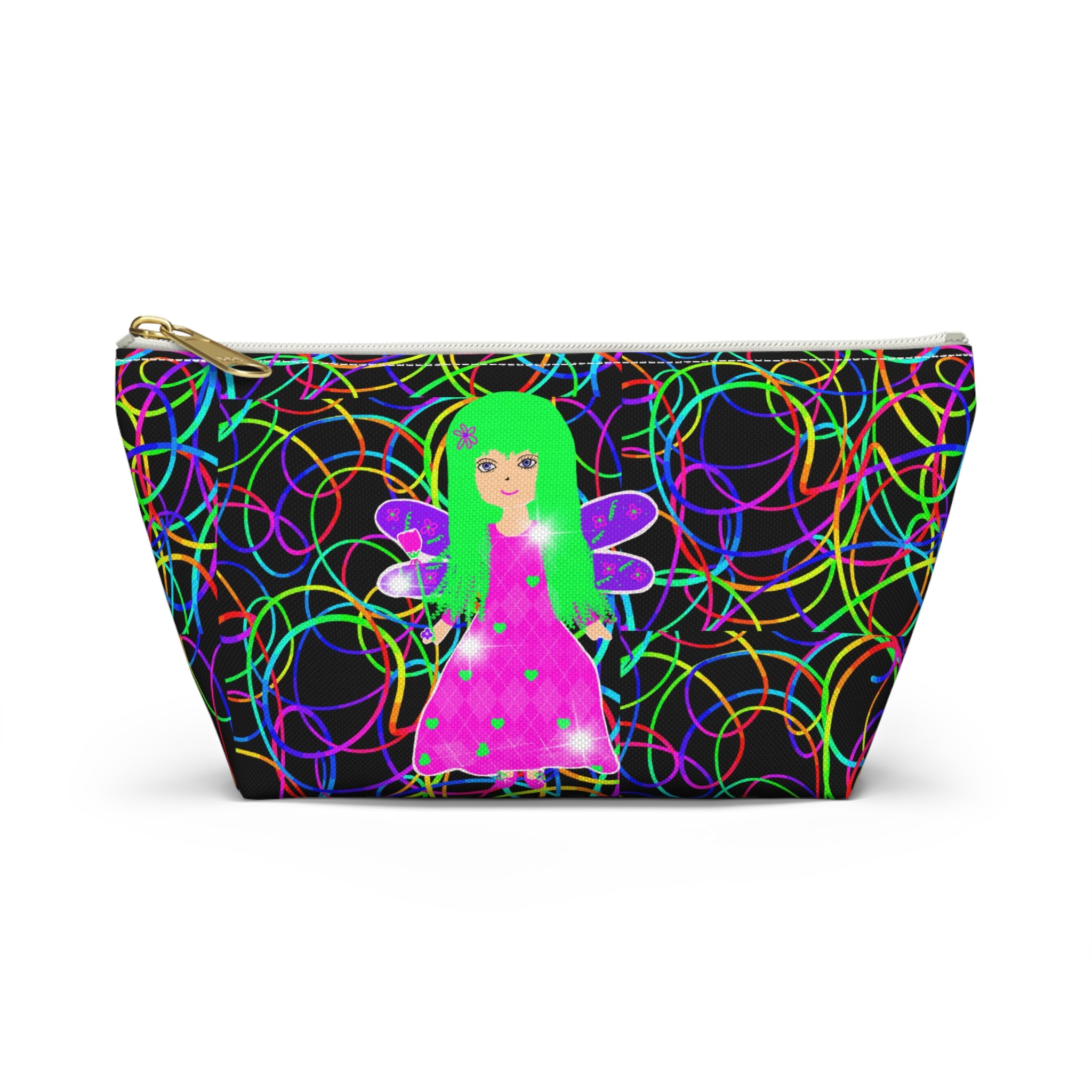 Fairy Girl Neon Circles Accessory Pouch — Womens Cosmetic Bag with T‑Bottom