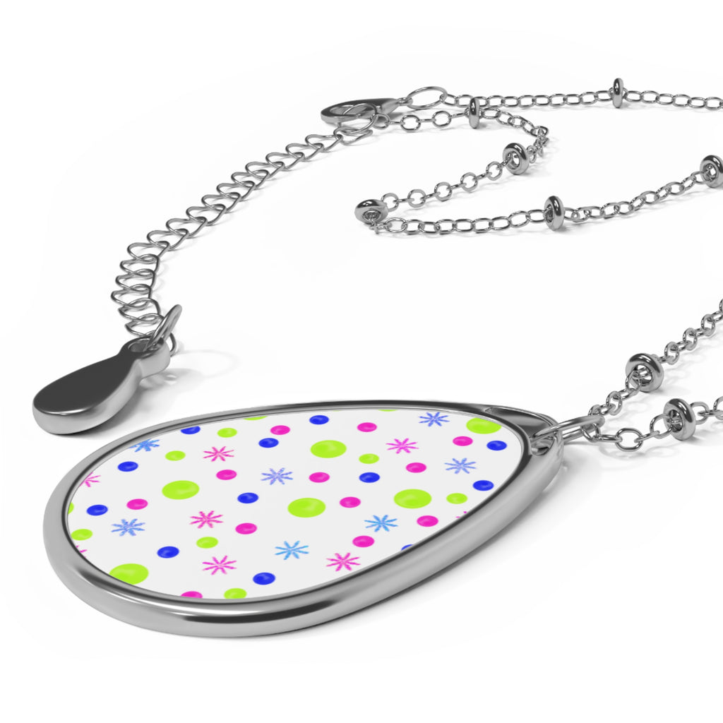 Oval Pendant Necklace — Colorful Pastel Confetti Egg Design