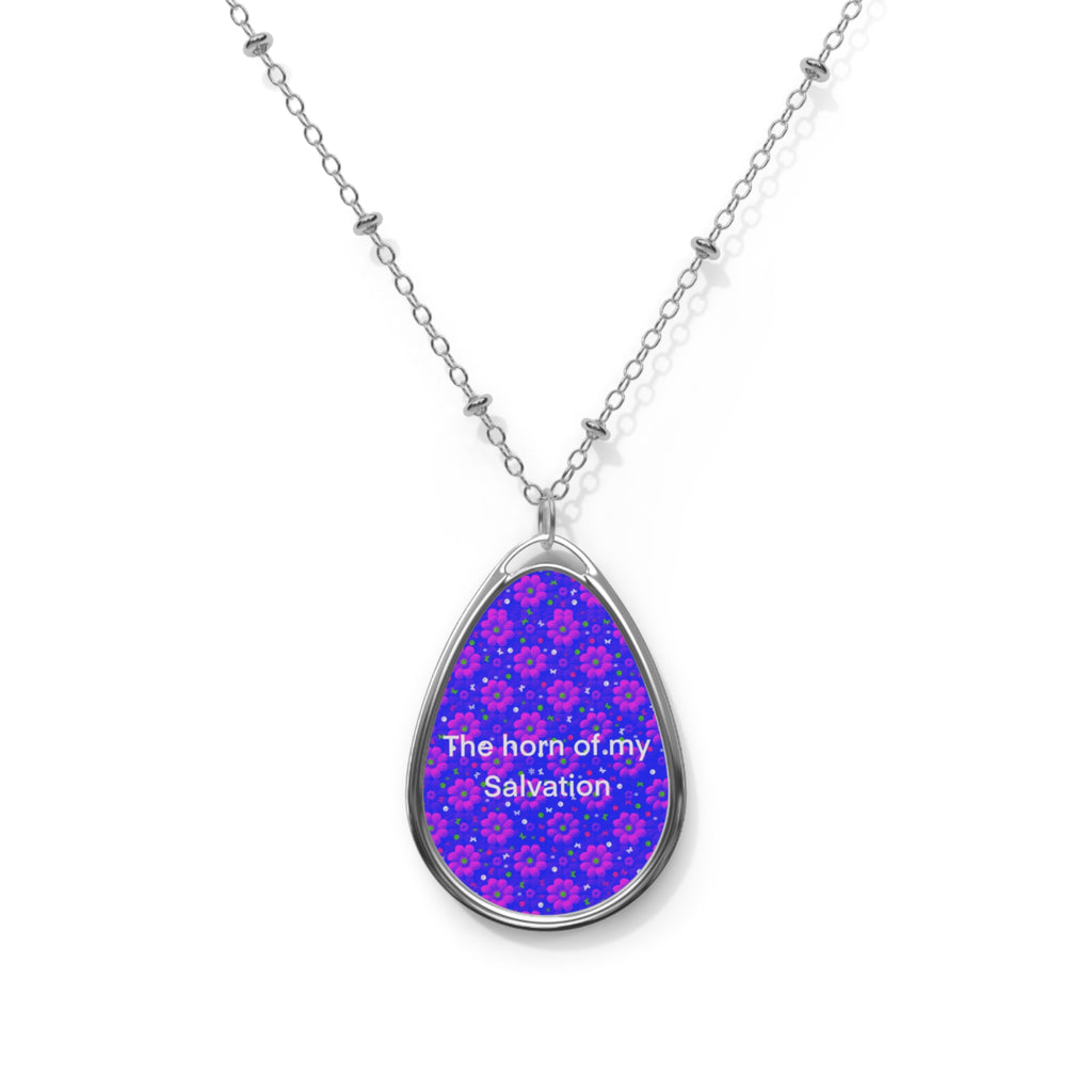 Oval Necklace: "The horn of my Salvation" Floral Teardrop Pendant