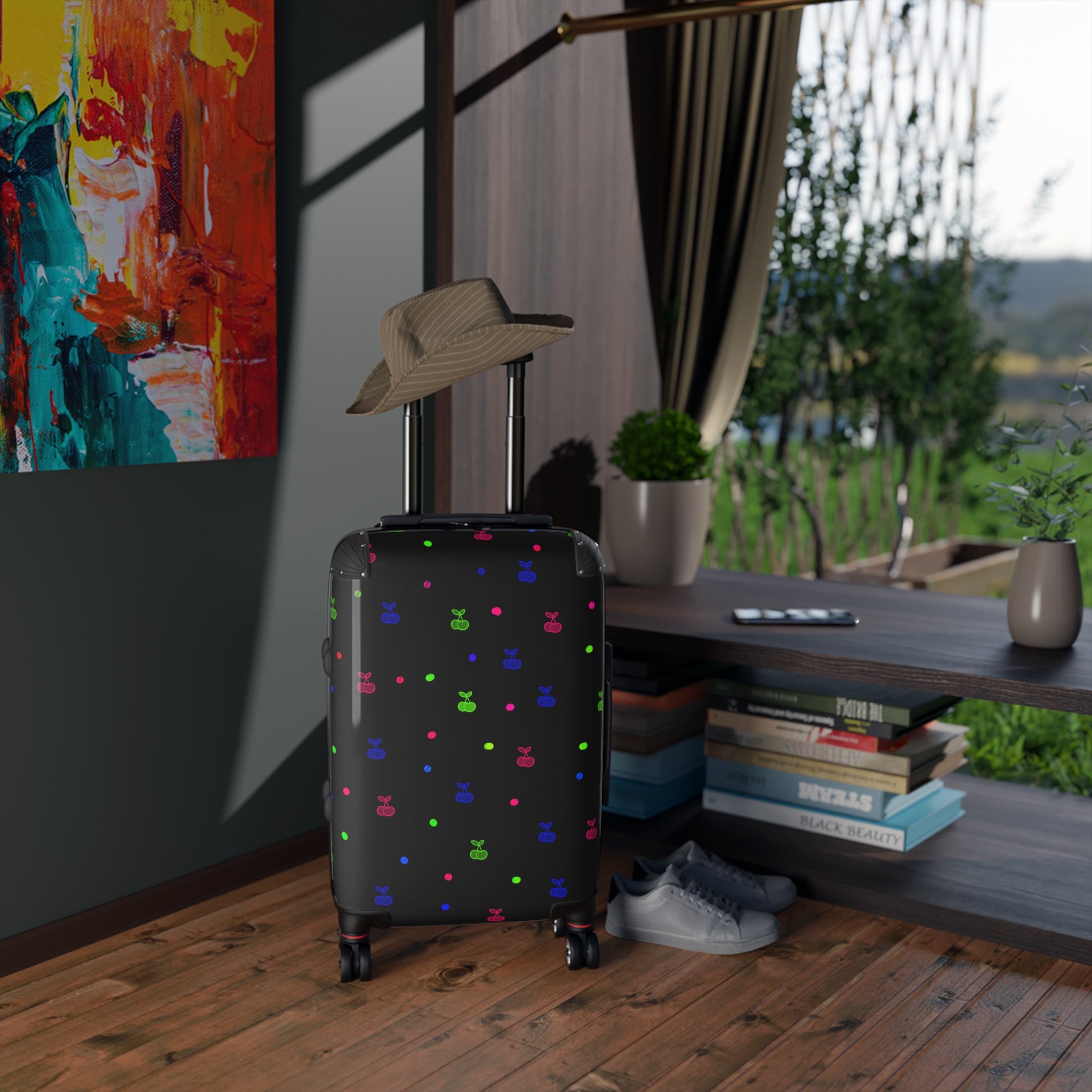 Neon Snack Icons Carry-On Suitcase — Playful Travel Luggage with Colorful Candy Pattern