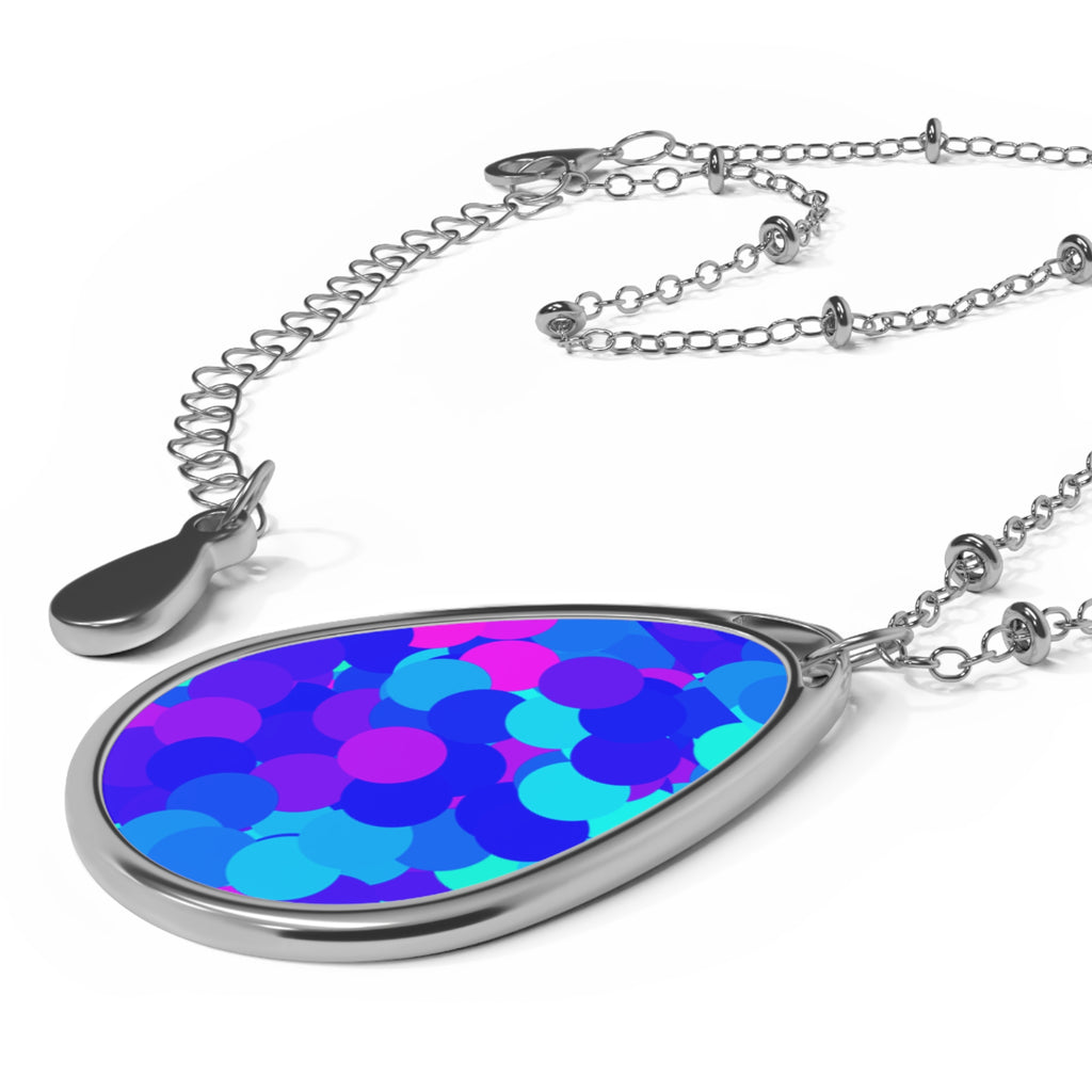 Blue Confetti Oval Necklace — Colorful Teardrop Pendant Necklace