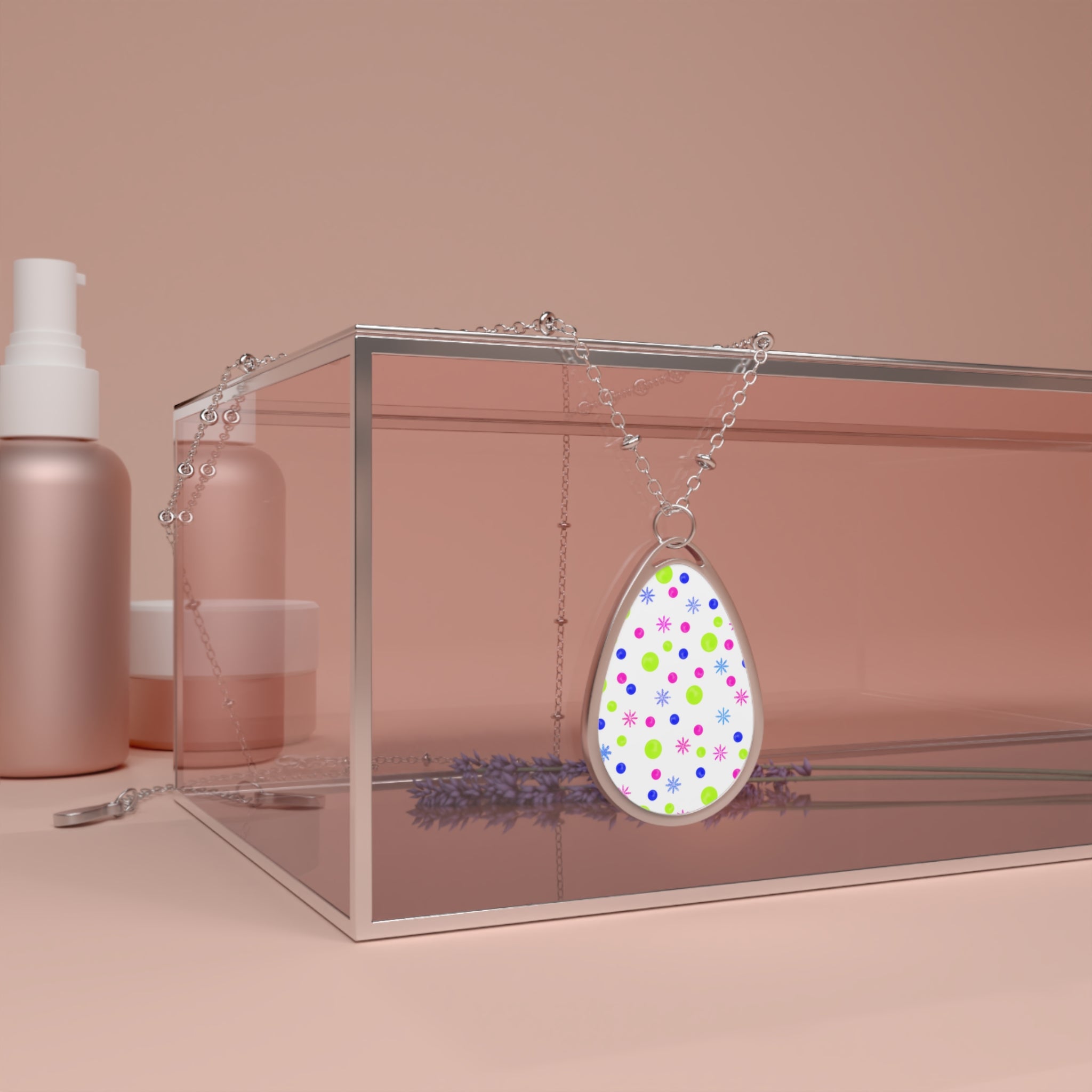Oval Pendant Necklace — Colorful Pastel Confetti Egg Design