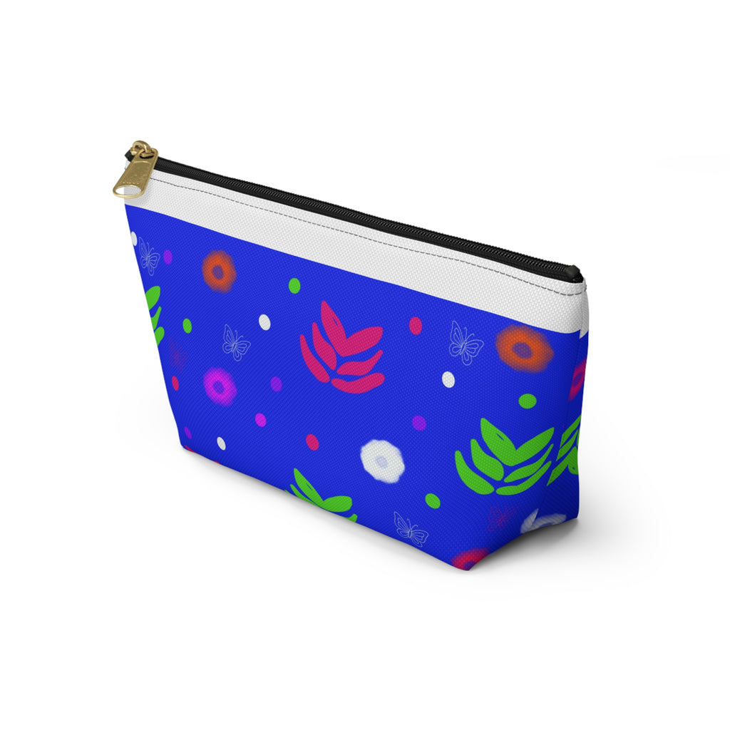 Blue Floral Accessory Pouch — Bright Botanical Makeup Bag