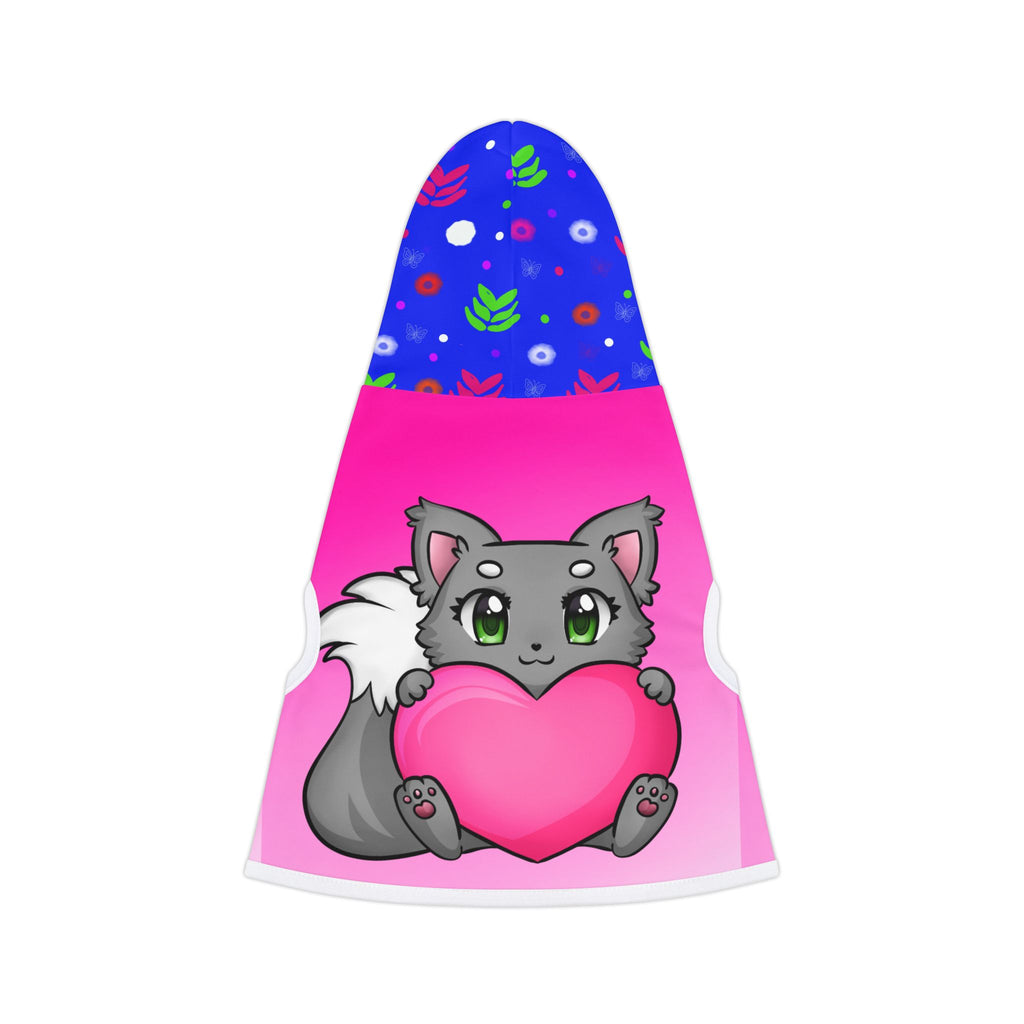 Pet Hoodie — Cute Grey Kitten Holding Heart Pink Dog/Cat Hoodie