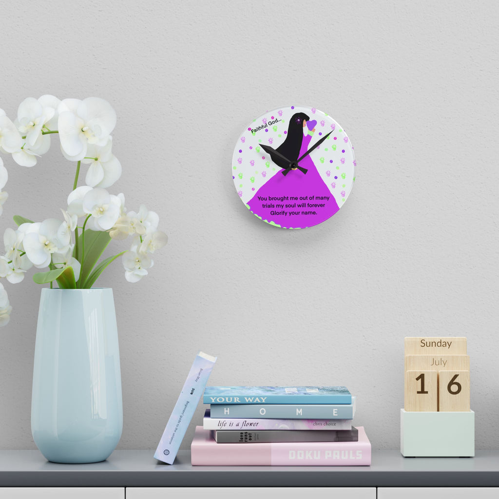 Faithful God Acrylic Wall Clock — Inspirational Christian Quote Decor (“You brought me out of many trials…”)
