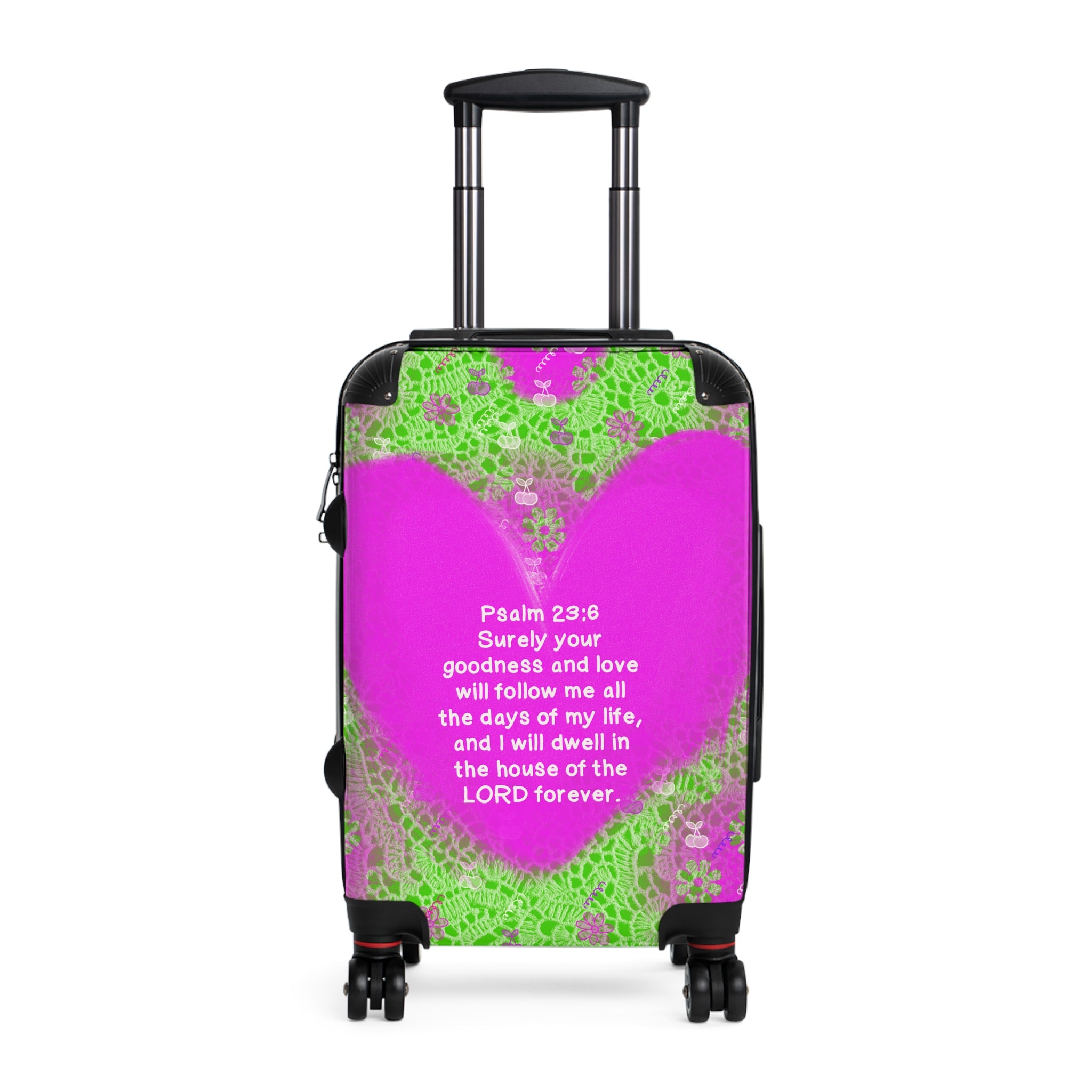 Psalm 23:6 Pink Heart Carry-On Suitcase — Christian Travel Luggage