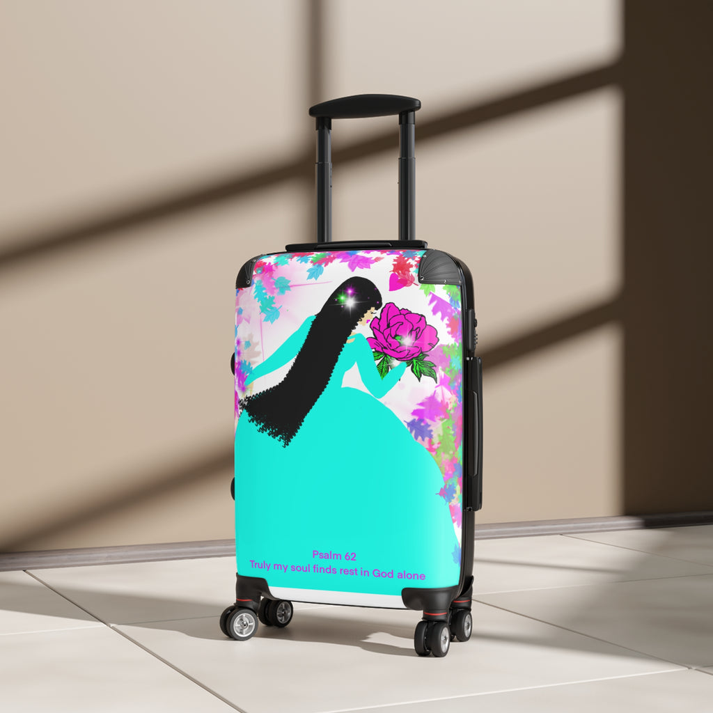 Floral Faith Carry-On Suitcase — "Psalm 62: Truly My Soul Finds Rest in God Alone"