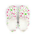 Kids Floral Foam Clogs — White Pink & Green Flower Slip-On Shoes