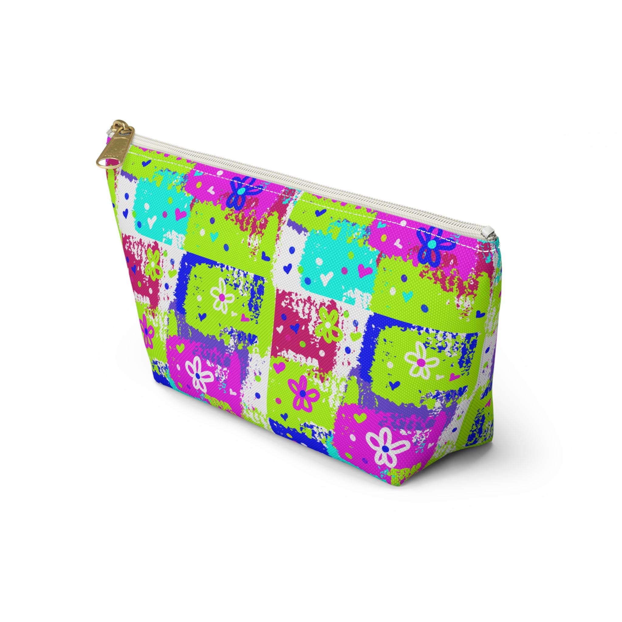 Floral Patchwork Accessory Pouch — Bright Zipper Makeup Bag