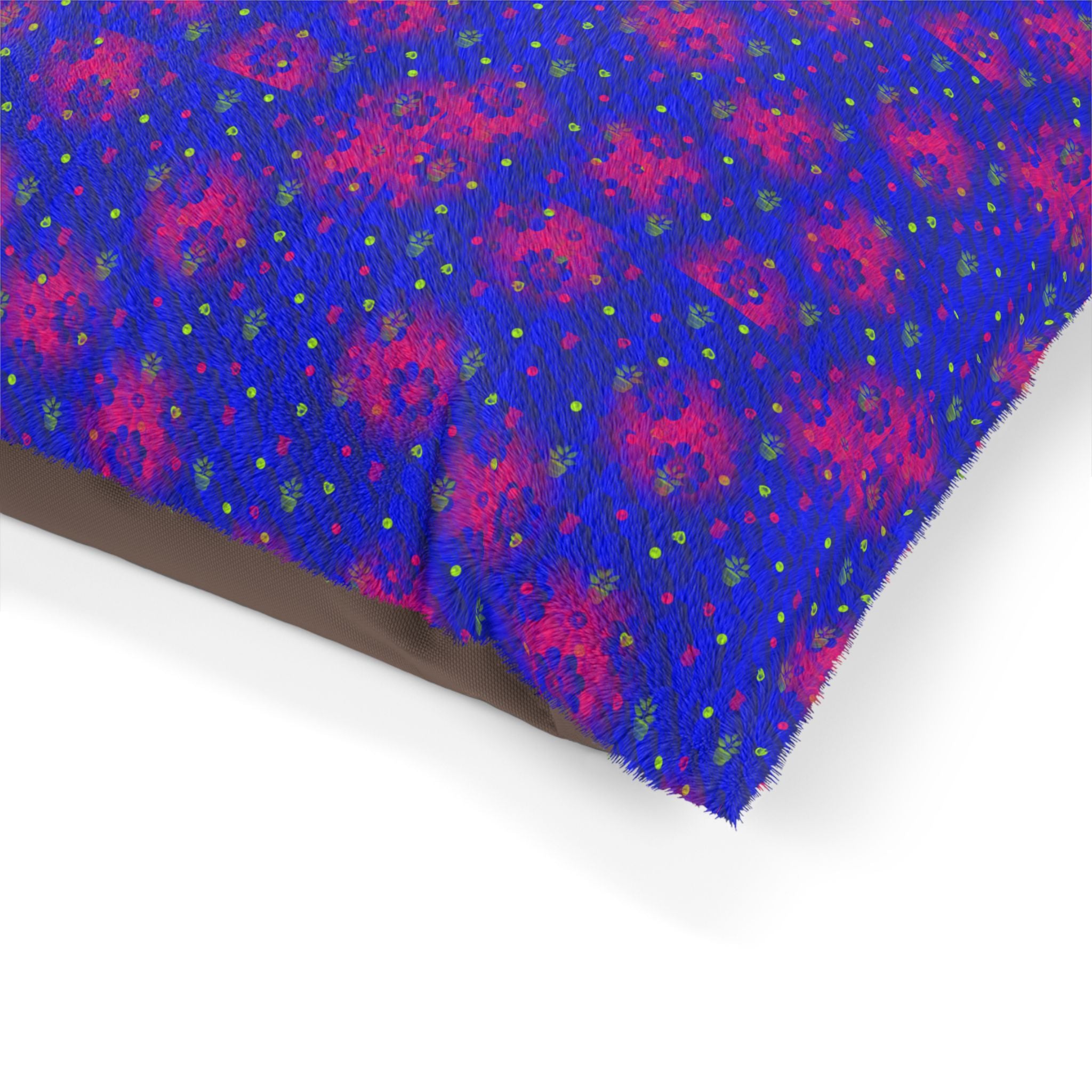 Plush Floral Galaxy Pet Bed — Cozy Blue & Pink Patterned Dog/Cat Cushion