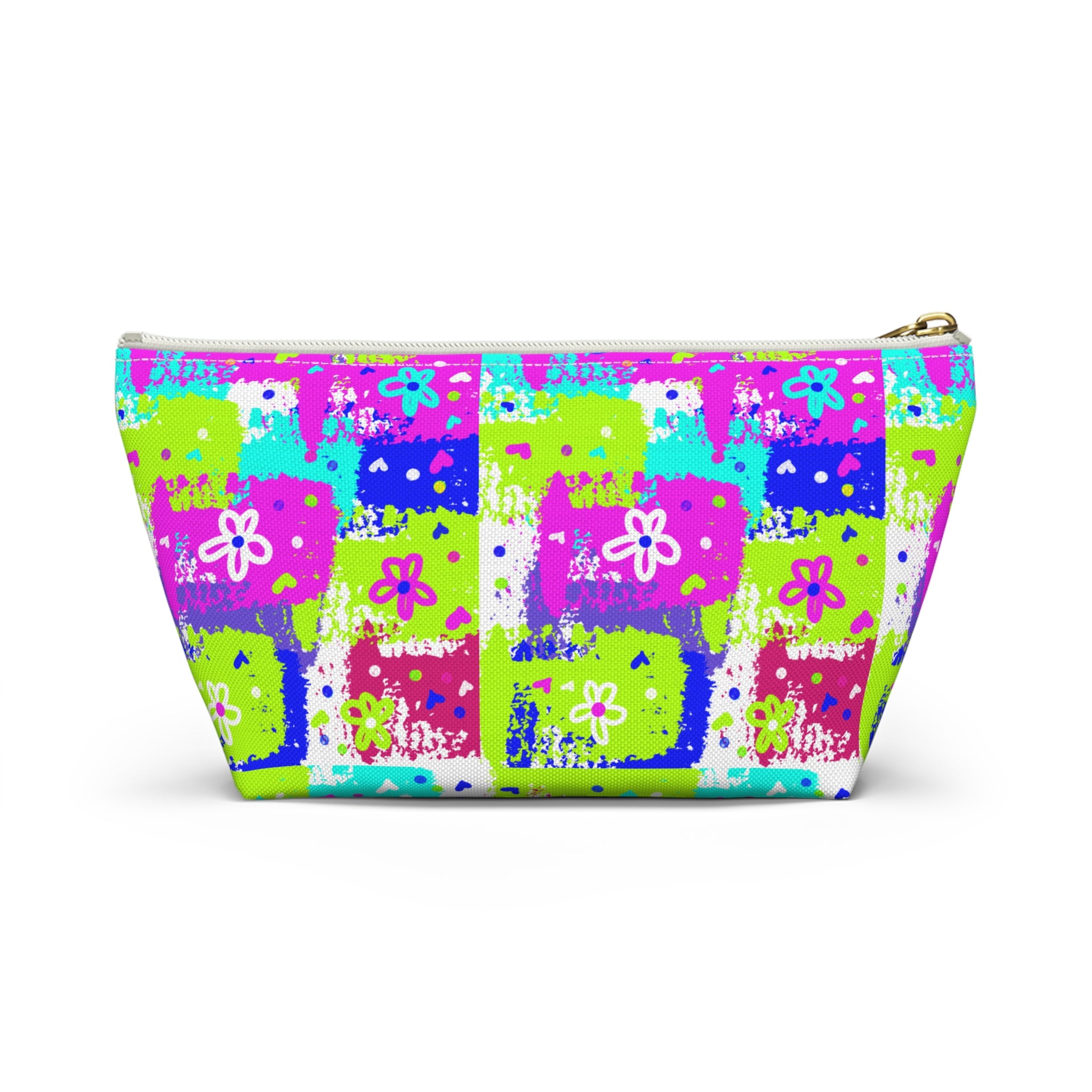 Floral Patchwork Accessory Pouch — Bright Zipper Makeup Bag