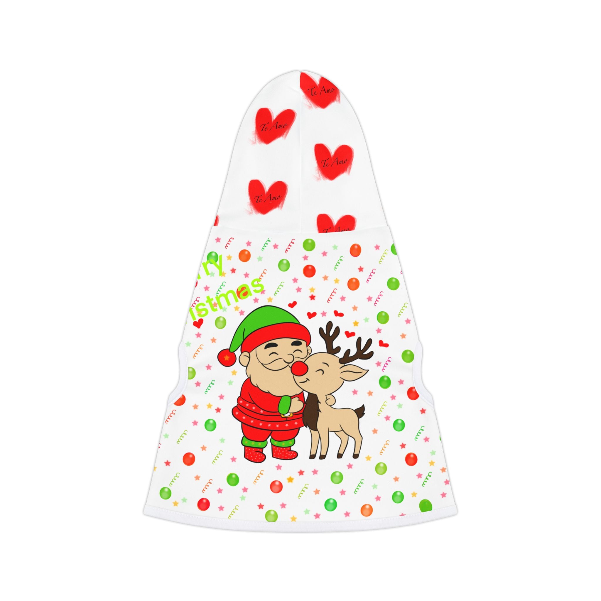 Christmas Elf & Reindeer Pet Hoodie – Cute Holiday Dog/Cat Sweater with Hearts & Confetti