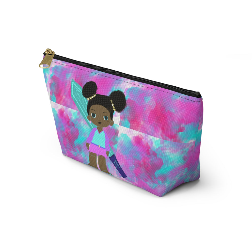 Mermaid Girl Accessory Pouch — Pink Teal T‑Bottom Cosmetic Bag