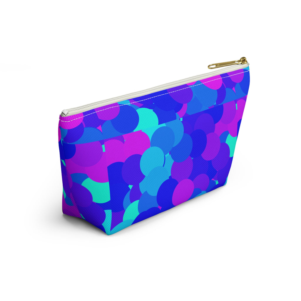 Cosmic Confetti Accessory Pouch — Bright Blue & Pink T‑Bottom Makeup Bag