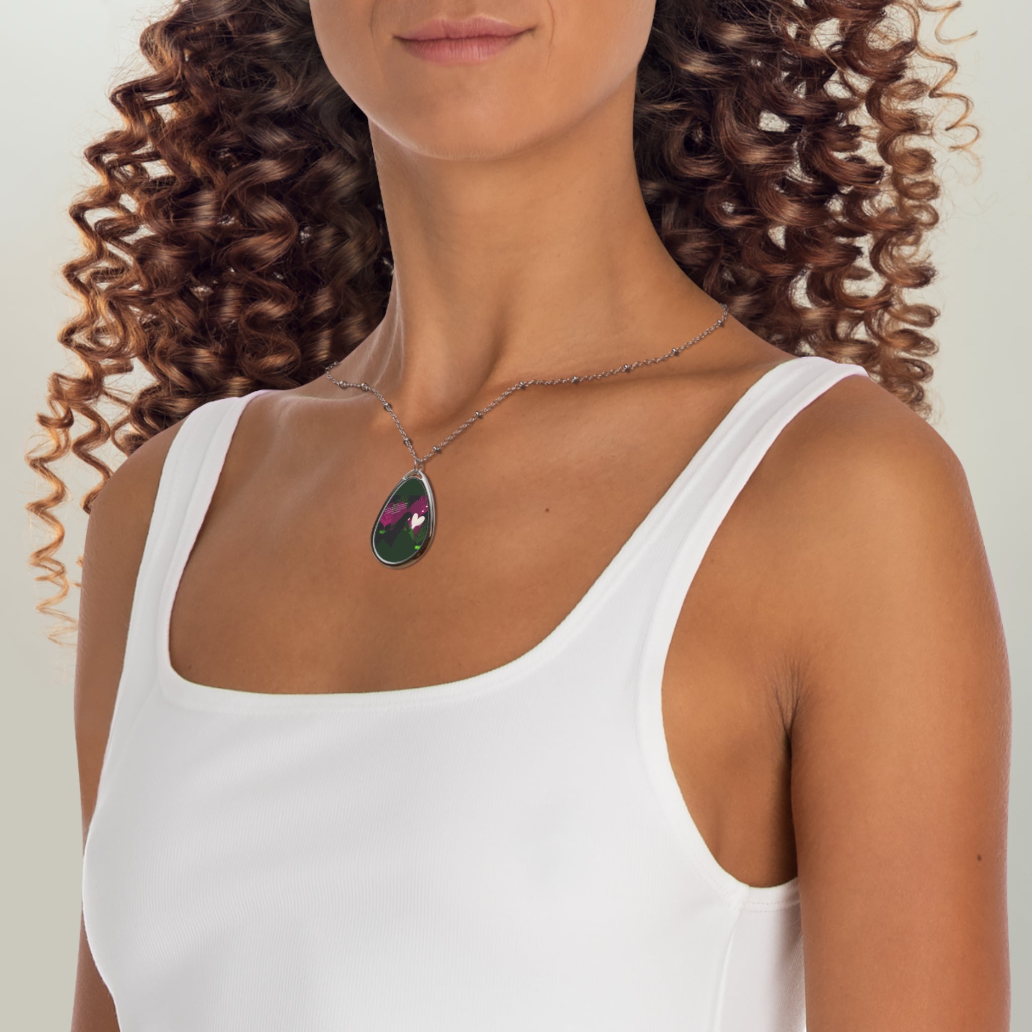 Oval Pendant Necklace — Romantic Floral Heart Teardrop Jewelry