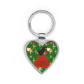 Christmas Heart Keychain - Red Dress silhouette on Green Snowflake Background