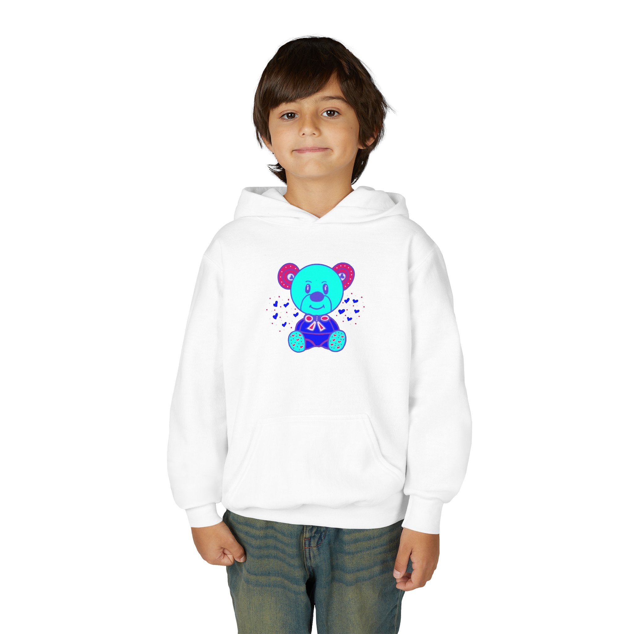 Kids Teddy Bear Hoodie – Cute Blue/Purple Bear Graphic Sweatshirt for Toddlers & Kids