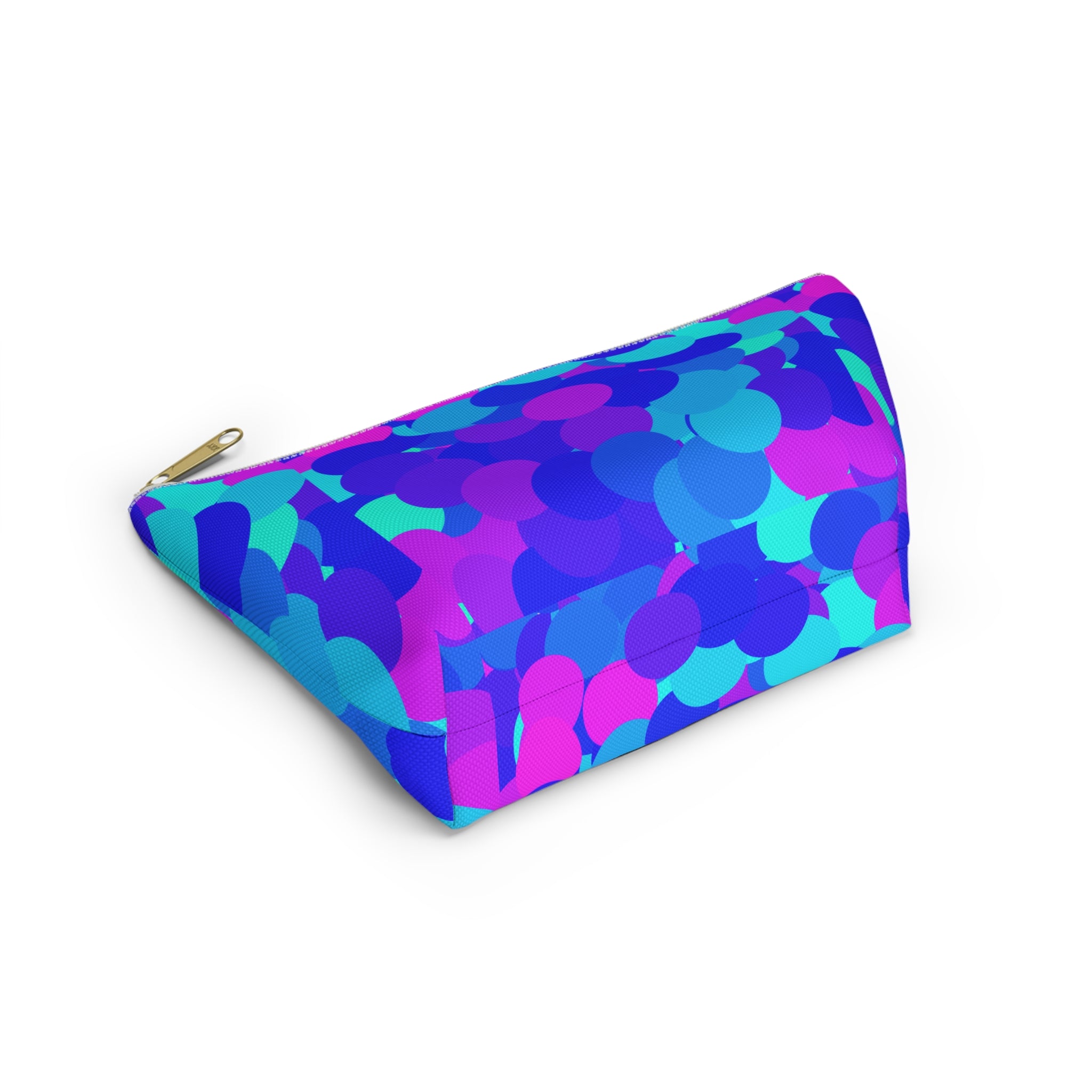 Cosmic Confetti Accessory Pouch — Bright Blue & Pink T‑Bottom Makeup Bag